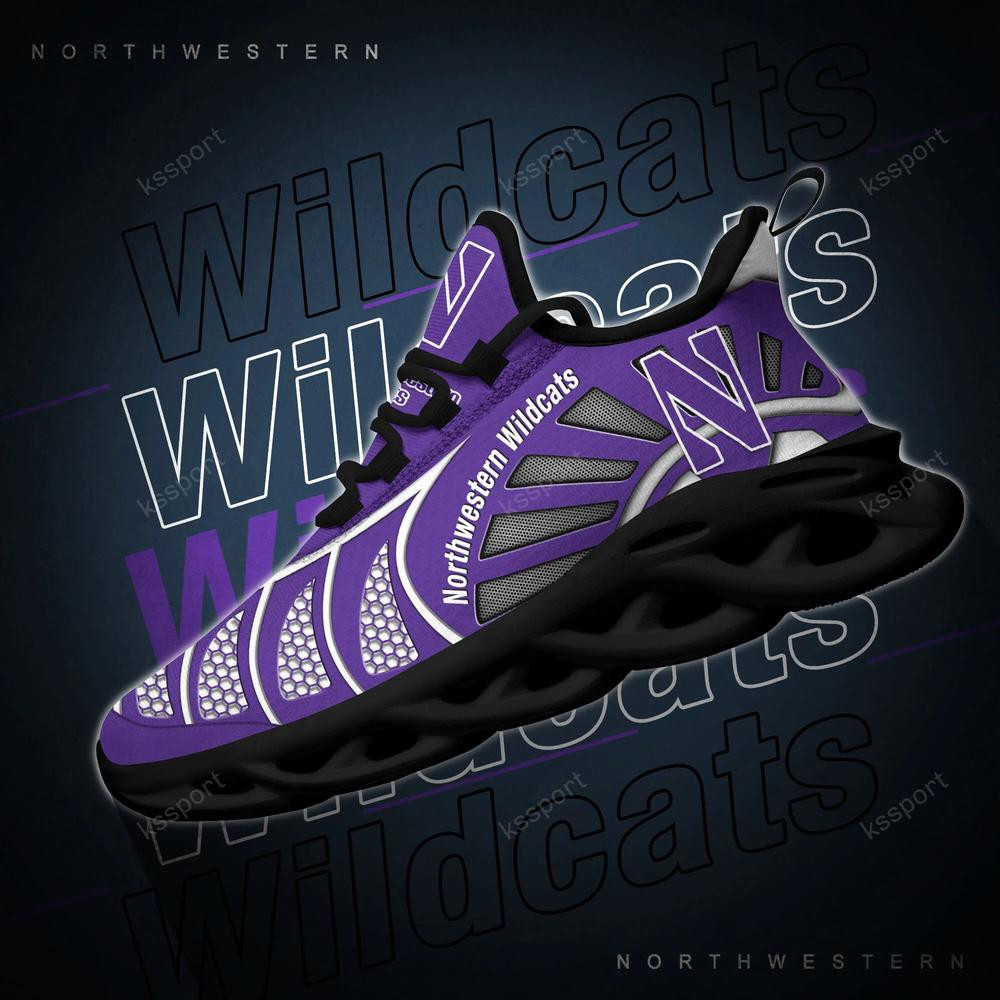Northwestern Wildcats Max Soul Clunky, Black And White Running Shoes - Famjoys Northwestern Wildcats Max Soul Clunky, Black And White Running Shoes - Famjoys