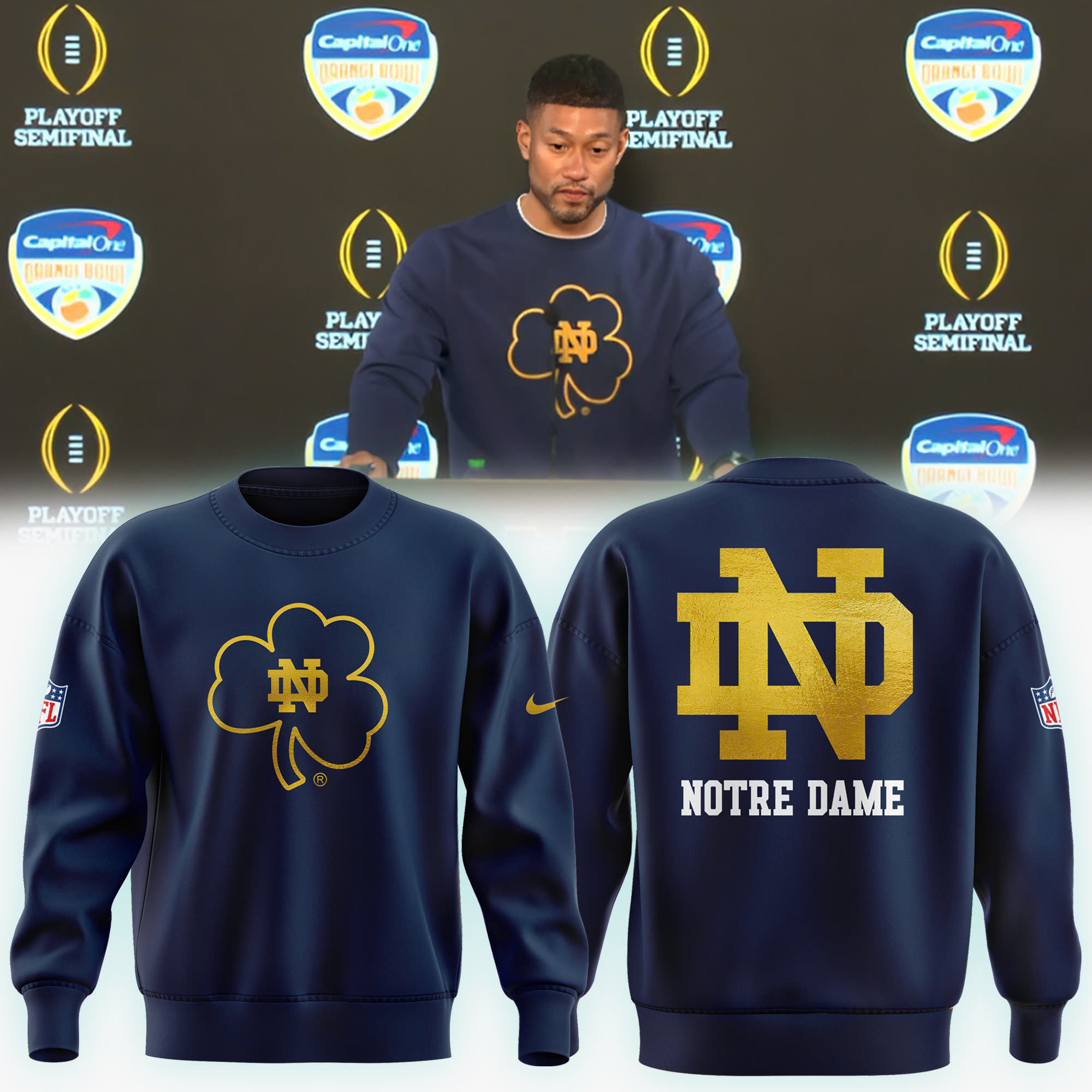 Notre Dame Coach Freeman 2025 New Sweatershirt - Famjoys Notre Dame Coach Freeman 2025 New Sweatershirt - Famjoys