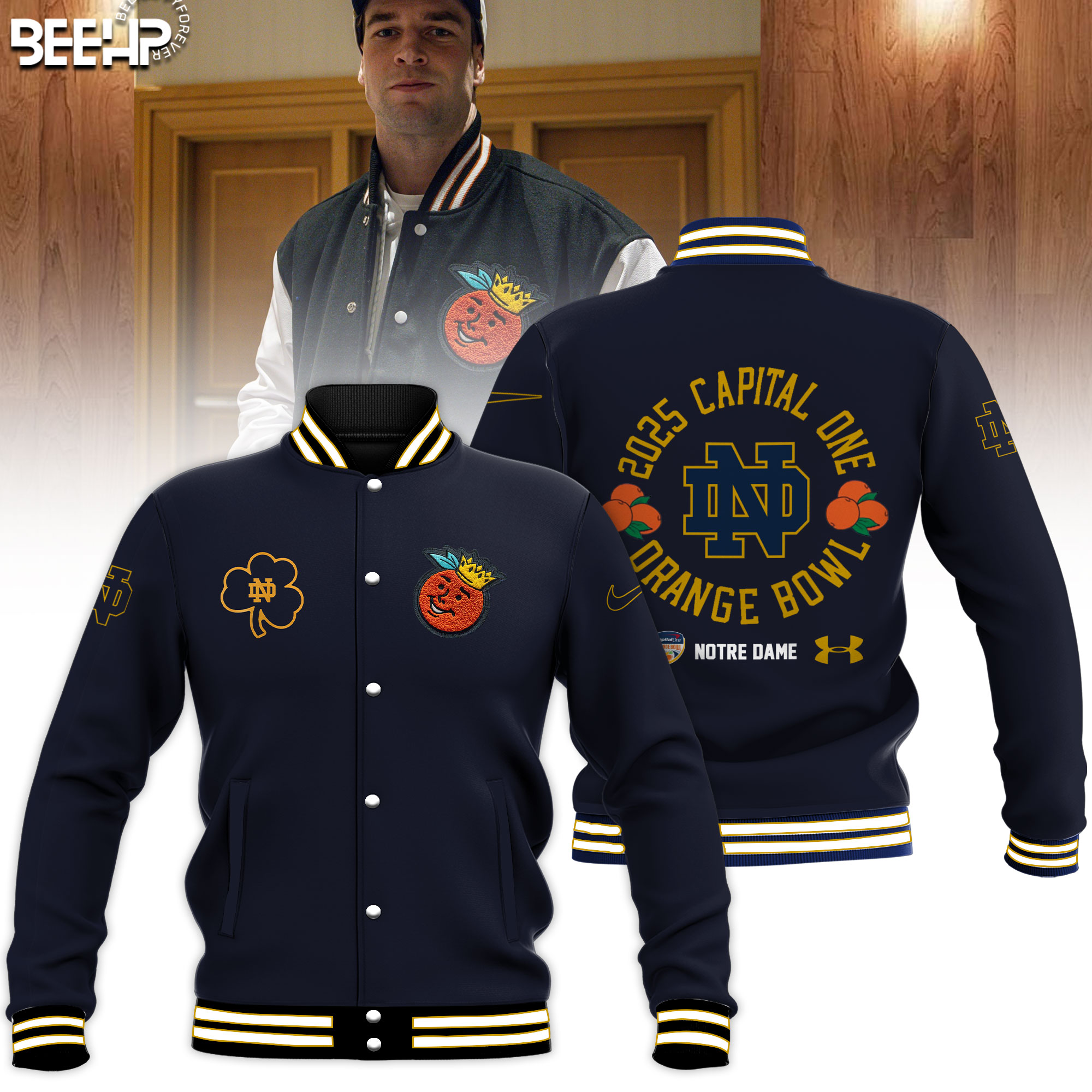Notre Dame Fighting Irish 2025 Orange Bowl Baseball Hoodie Jacket
