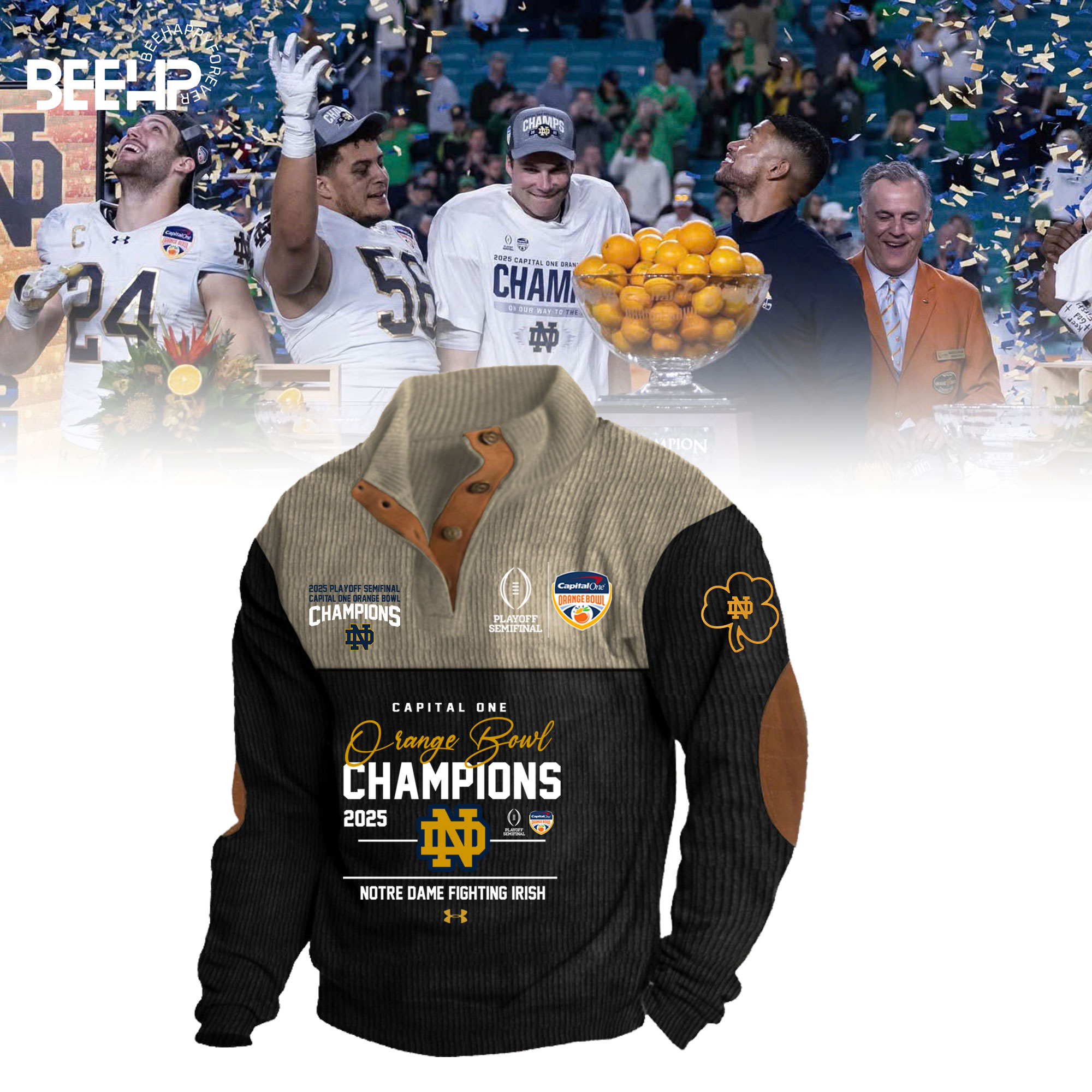 Notre Dame Fighting Irish 2025 Orange Bowl Champions 2D Fleece Sweater Fashions - Famjoys Notre Dame Fighting Irish 2025 Orange Bowl Champions 2D Fleece Sweater Fashions - Famjoys