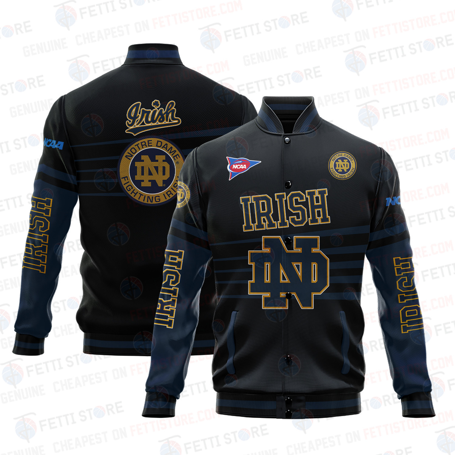 Notre Dame Fighting Irish - AOP Varsity Jacket V1 - Famjoys Notre Dame Fighting Irish - AOP Varsity Jacket V1 - Famjoys