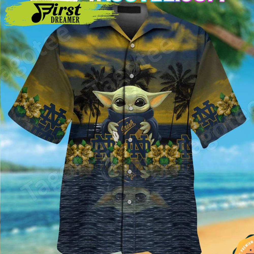 Notre Dame Fighting Irish Baby Yoda Aloha Hawaii Shirt - Famjoys Notre Dame Fighting Irish Baby Yoda Aloha Hawaii Shirt - Famjoys