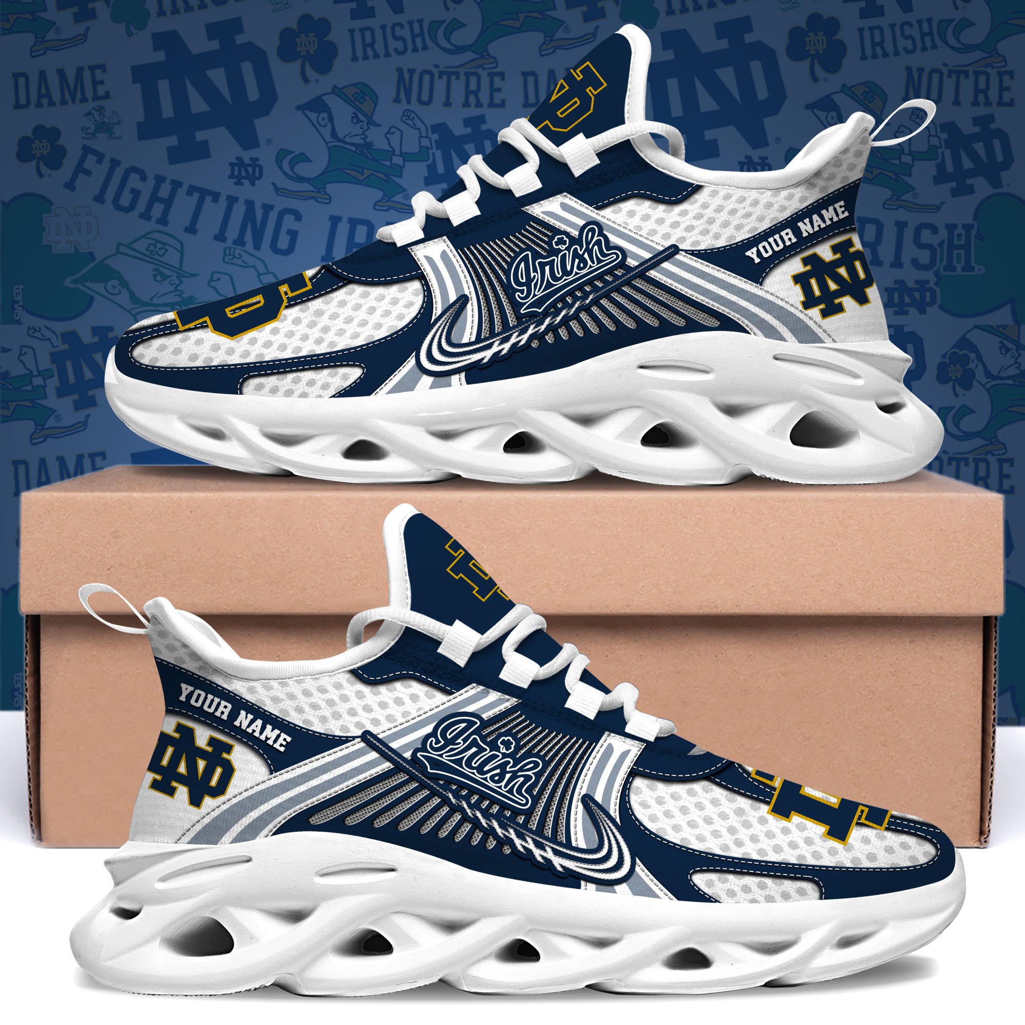 Notre Dame Fighting Irish Clunky Sneakers Custom Your Name, Sport Sneakers ETRG-62343 - Famjoys Notre Dame Fighting Irish Clunky Sneakers Custom Your Name, Sport Sneakers ETRG-62343 - Famjoys