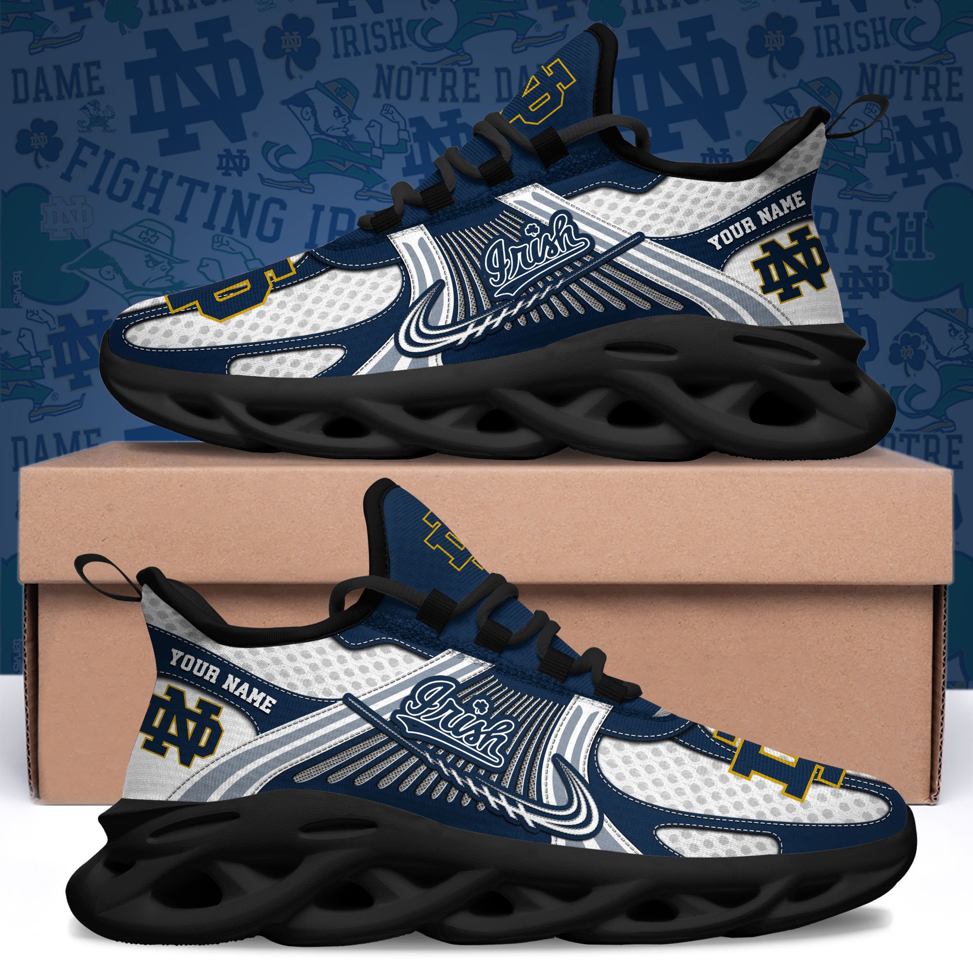 Notre Dame Fighting Irish Clunky Sneakers Custom Your Name, Sport Sneakers ETRG-62343 - Famjoys Notre Dame Fighting Irish Clunky Sneakers Custom Your Name, Sport Sneakers ETRG-62343 - Famjoys