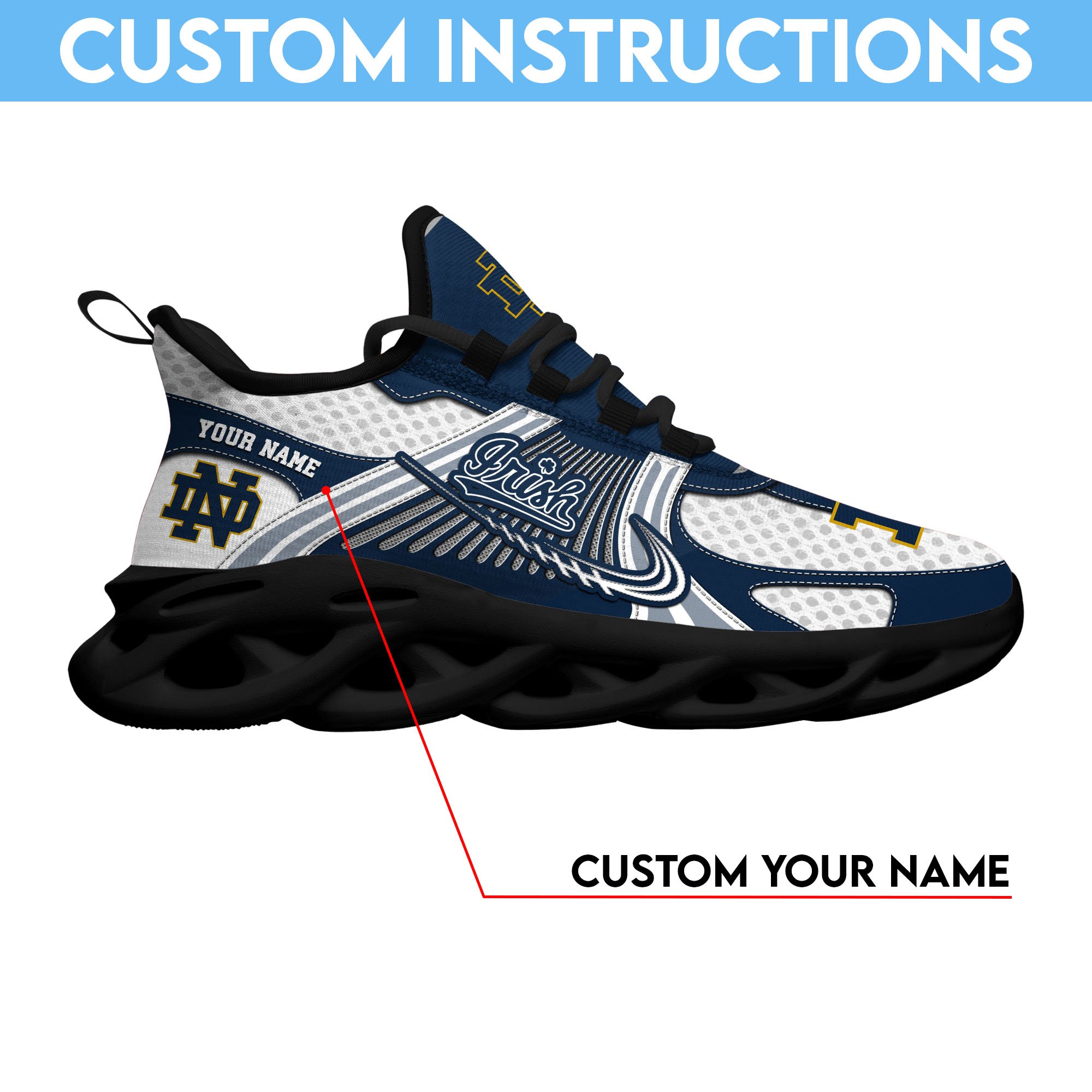 Notre Dame Fighting Irish Clunky Sneakers Custom Your Name, Sport Sneakers ETRG-62343 - Famjoys Notre Dame Fighting Irish Clunky Sneakers Custom Your Name, Sport Sneakers ETRG-62343 - Famjoys