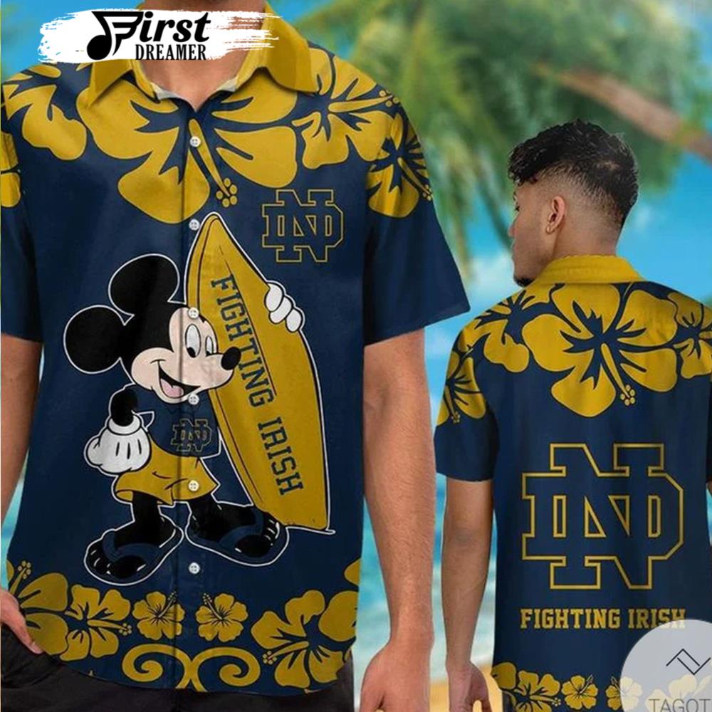Notre Dame Fighting Irish Mickey Mouse Hawaiian Shirt - Famjoys Notre Dame Fighting Irish Mickey Mouse Hawaiian Shirt - Famjoys