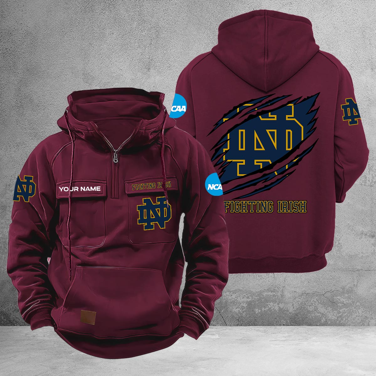 Notre Dame Fighting Irish Multi-Pockets Zip-Up Hoodie - Famjoys Notre Dame Fighting Irish Multi-Pockets Zip-Up Hoodie - Famjoys