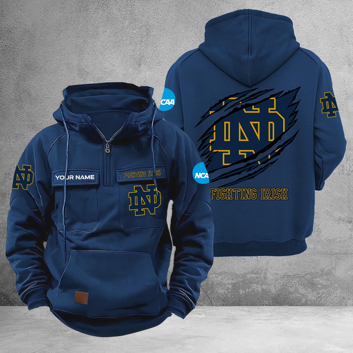 Notre Dame Fighting Irish Multi-Pockets Zip-Up Hoodie - Famjoys Notre Dame Fighting Irish Multi-Pockets Zip-Up Hoodie - Famjoys