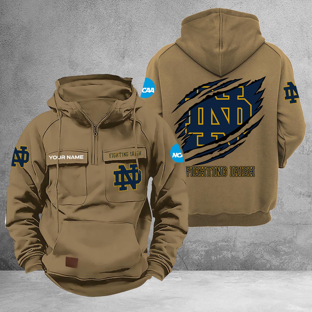 Notre Dame Fighting Irish Multi-Pockets Zip-Up Hoodie - Famjoys Notre Dame Fighting Irish Multi-Pockets Zip-Up Hoodie - Famjoys