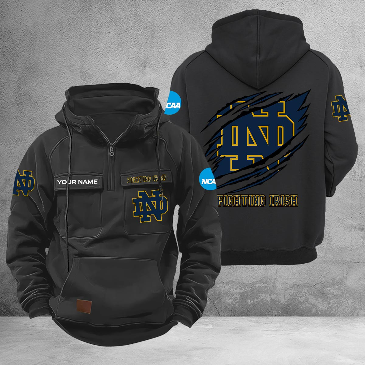 Notre Dame Fighting Irish Multi-Pockets Zip-Up Hoodie - Famjoys Notre Dame Fighting Irish Multi-Pockets Zip-Up Hoodie - Famjoys