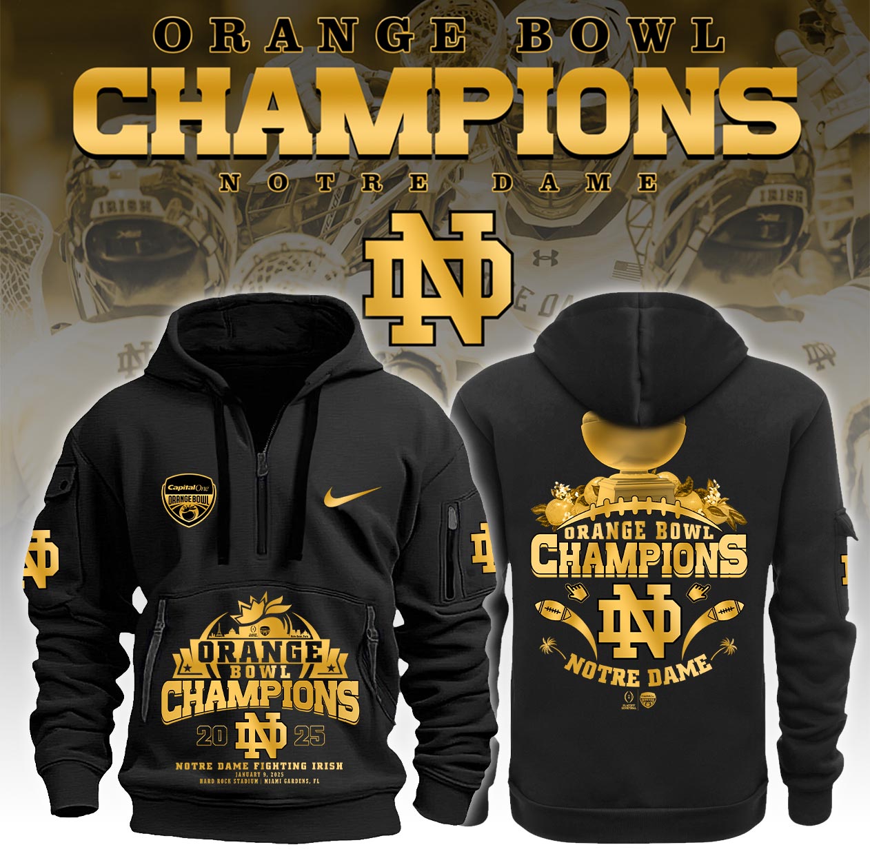 Notre Dame Fighting Irish   Orange Bowl Champions   New Hoodie 2025