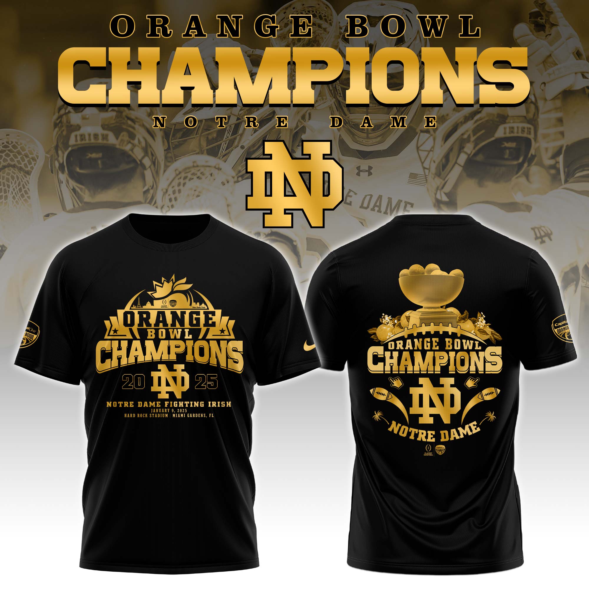 Notre Dame Fighting Irish Orange Bowl Champions Tshirt 2025 - Famjoys Notre Dame Fighting Irish Orange Bowl Champions Tshirt 2025 - Famjoys