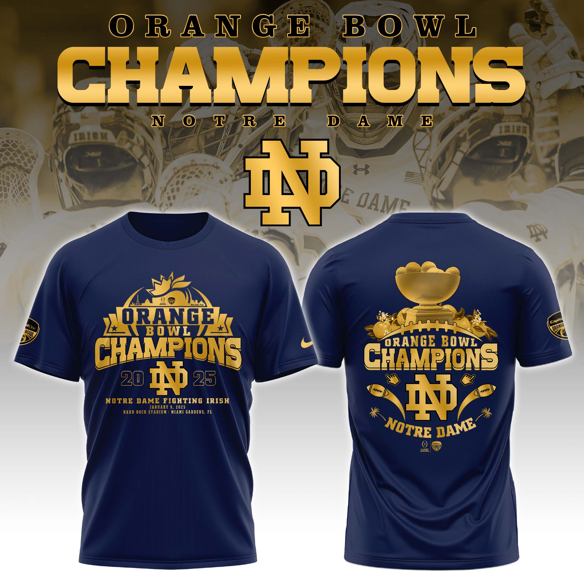 Notre Dame Fighting Irish Orange Bowl Champions Tshirt 2025 v2 - Famjoys Notre Dame Fighting Irish Orange Bowl Champions Tshirt 2025 v2 - Famjoys