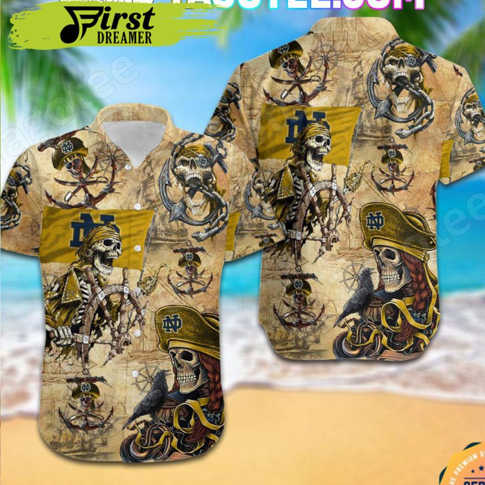 Notre Dame Fighting Irish Pirate Aloha Hawaii Shirt - Famjoys Notre Dame Fighting Irish Pirate Aloha Hawaii Shirt - Famjoys