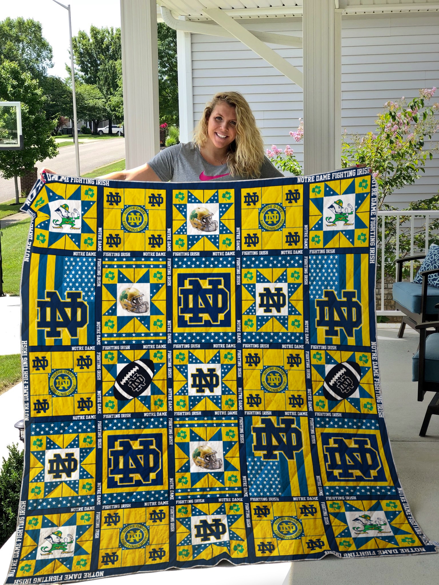 Notre Dame Fighting Irish Quilt Blanket #204 - Famjoys Notre Dame Fighting Irish Quilt Blanket #204 - Famjoys