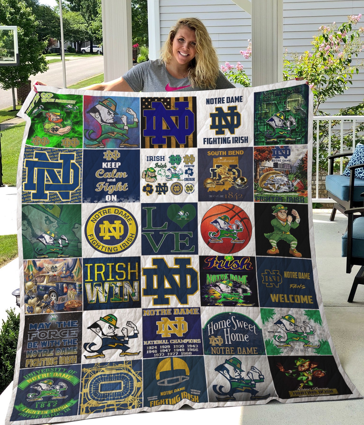 Notre Dame Fighting Irish Quilt Blanket - Famjoys Notre Dame Fighting Irish Quilt Blanket - Famjoys