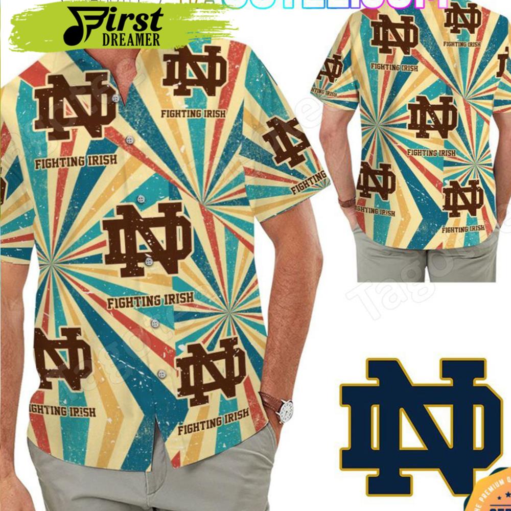 Notre Dame Fighting Irish Retro Vintage Style Aloha Hawaii Shirt - Famjoys Notre Dame Fighting Irish Retro Vintage Style Aloha Hawaii Shirt - Famjoys