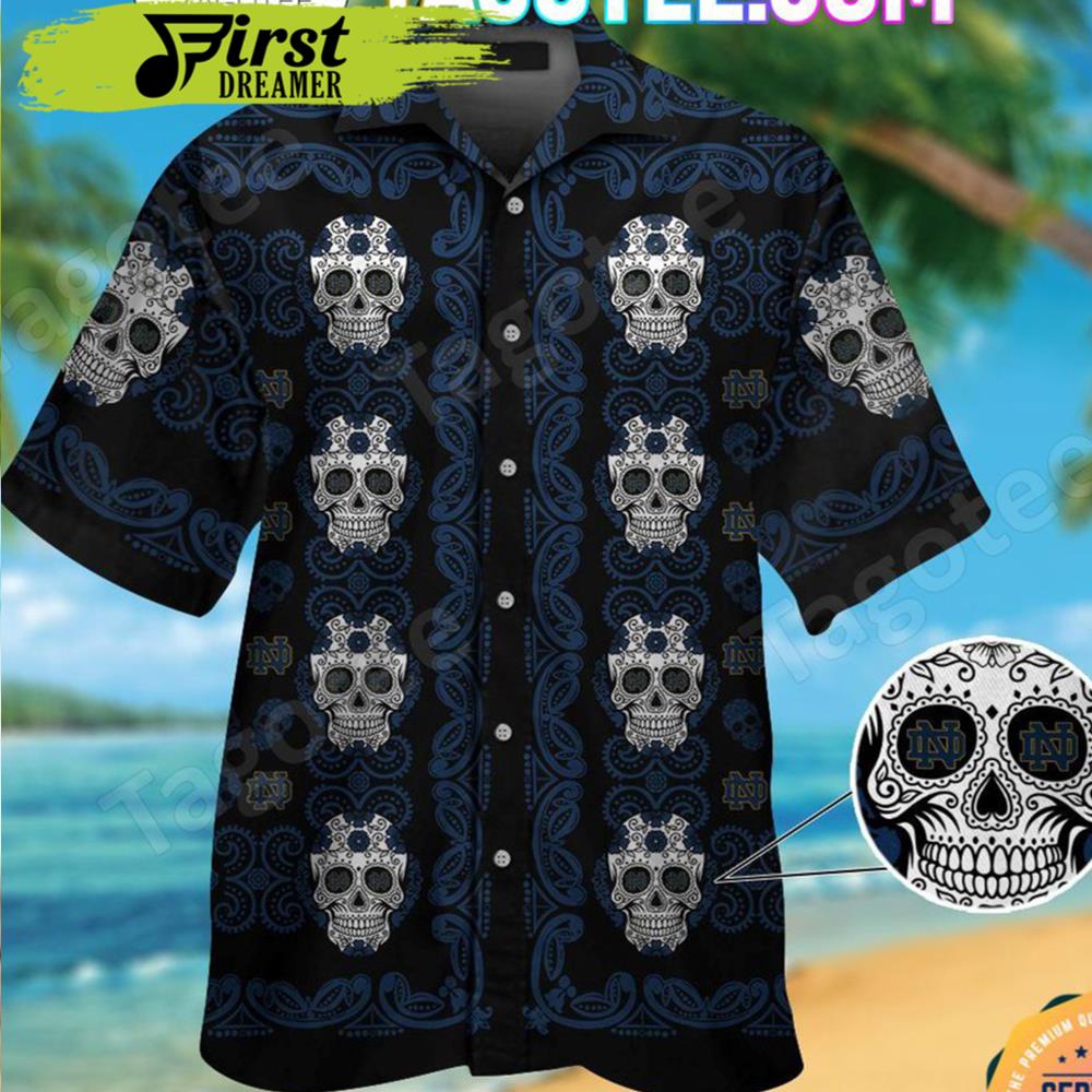 Notre Dame Fighting Irish Skull Aloha Hawaii Shirt - Famjoys Notre Dame Fighting Irish Skull Aloha Hawaii Shirt - Famjoys