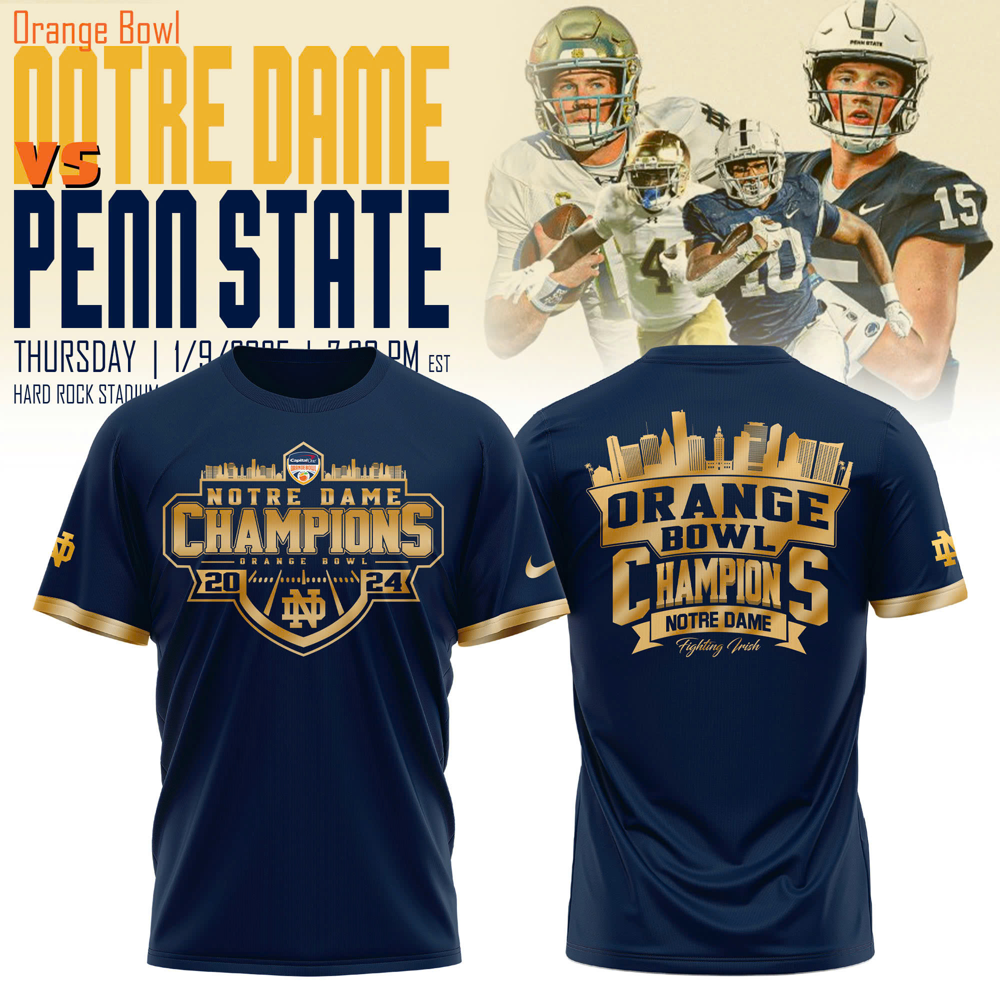 Notre Dame Football Orange Bowl Champions T-Shirt - Famjoys Notre Dame Football Orange Bowl Champions T-Shirt - Famjoys