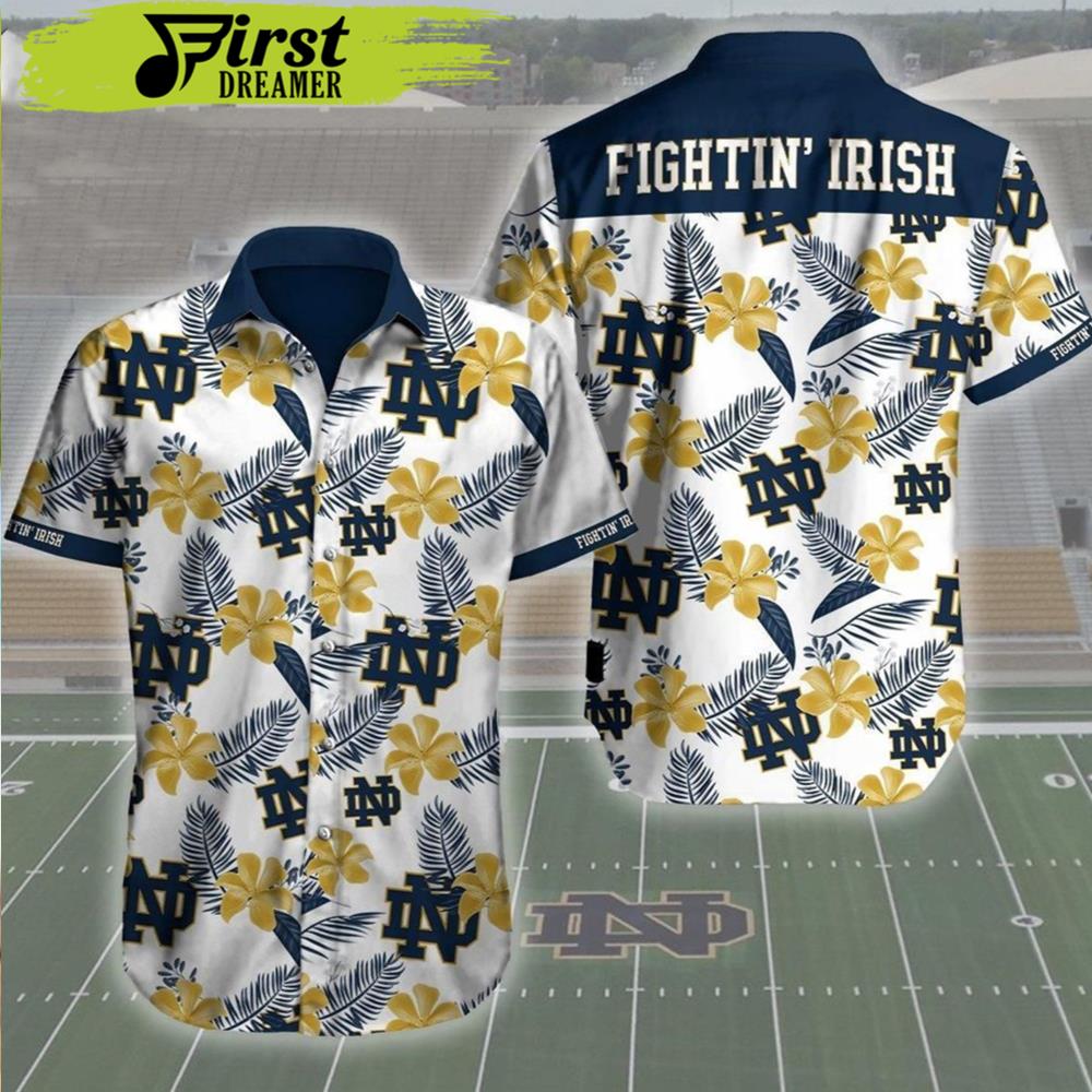Notre Dame Logo Fighting Irish Authentic Hawaiian Shirt - Famjoys Notre Dame Logo Fighting Irish Authentic Hawaiian Shirt - Famjoys