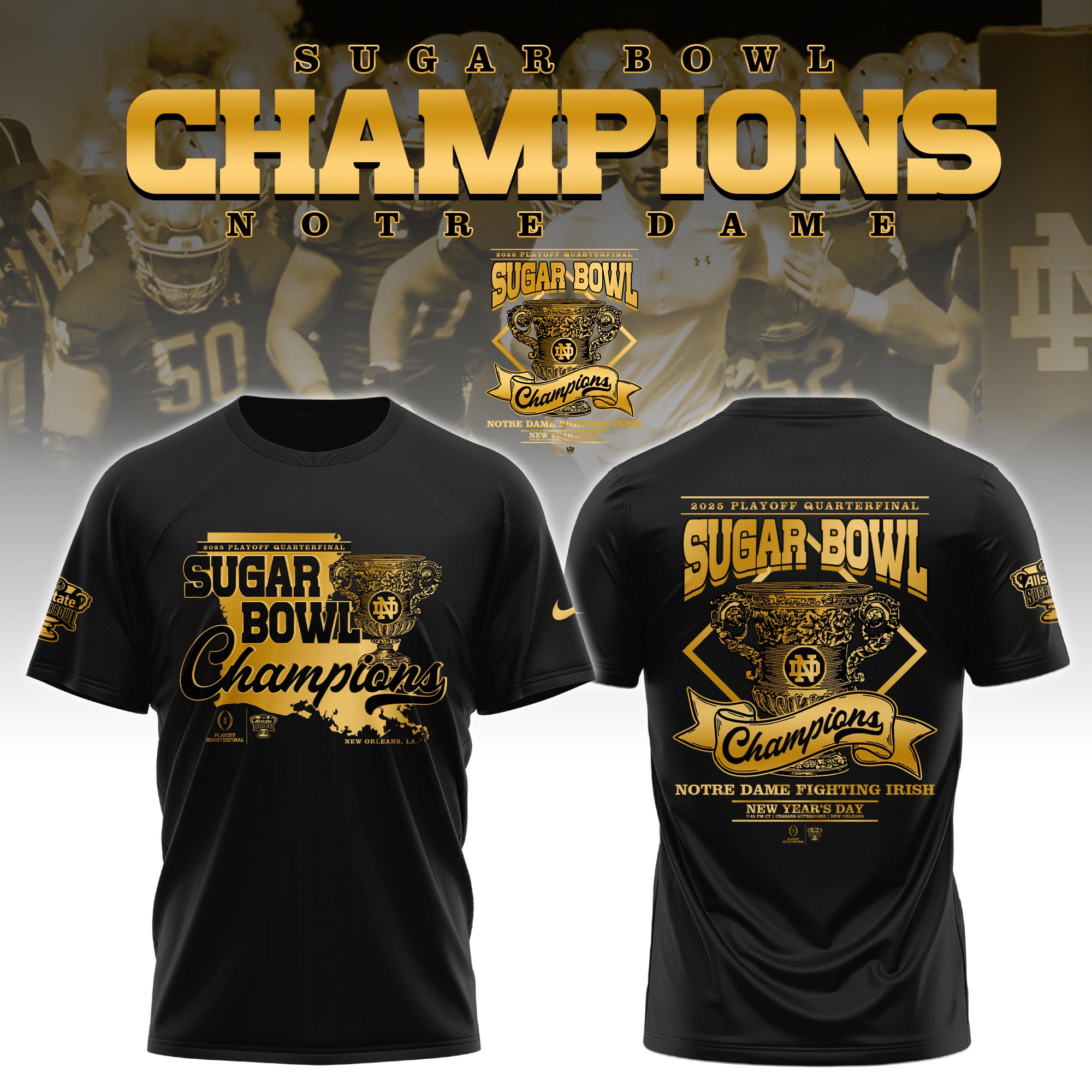 Notre Dame x Sugar Bowl Champions Tshirt - Famjoys Notre Dame x Sugar Bowl Champions Tshirt - Famjoys