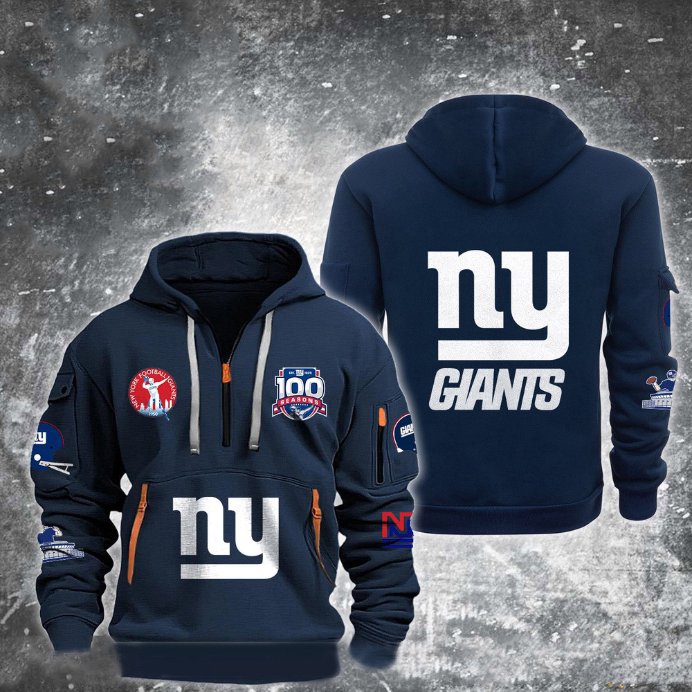 NY New York Football Giants Quarter Half Zip Hoodie Starter 100Th Season Prime Time - Famjoys NY New York Football Giants Quarter Half Zip Hoodie Starter 100Th Season Prime Time - Famjoys