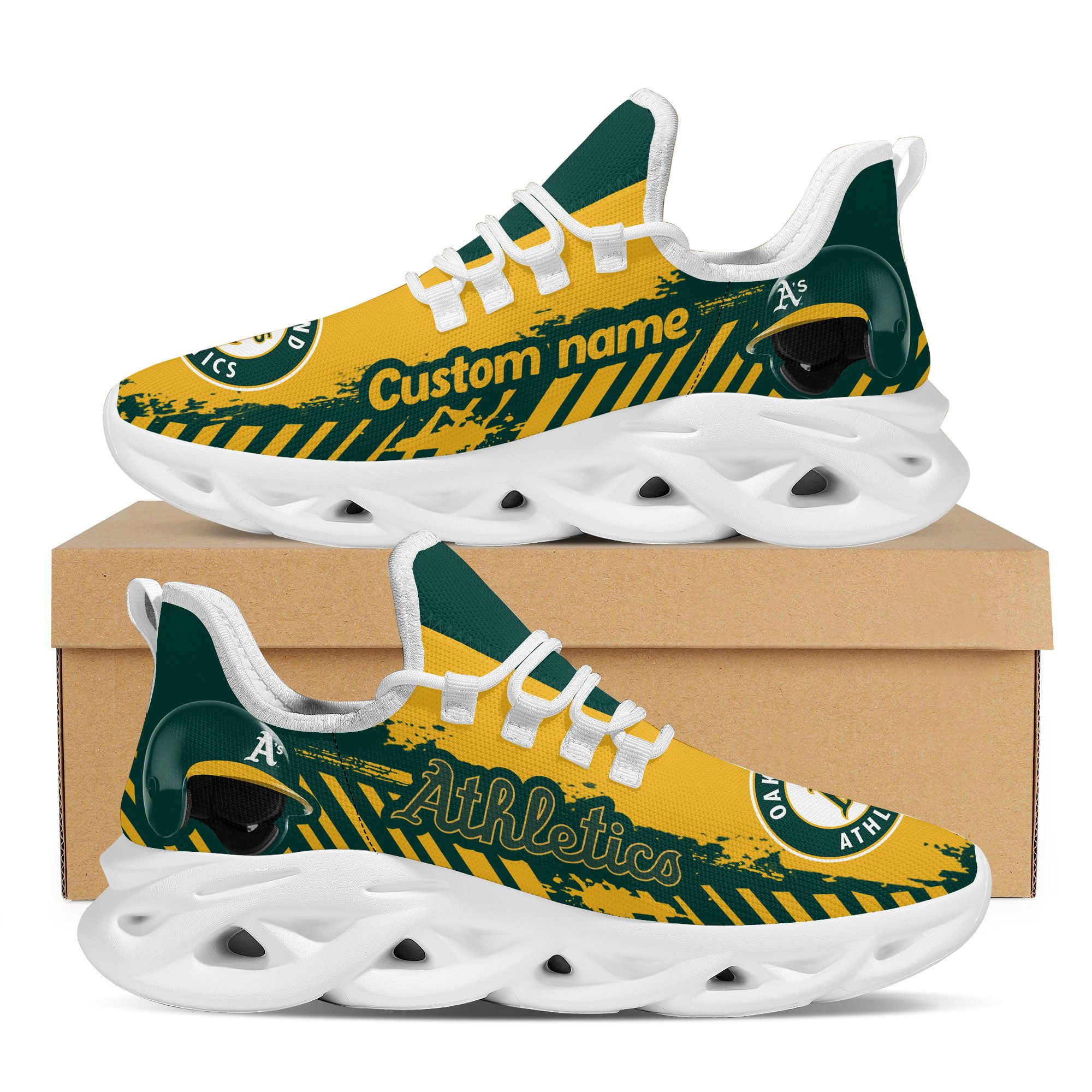 Oakland Athletics  Baseball Team Helmet Custom Name Personalized  And  Max Soul Sneakers Shoes
