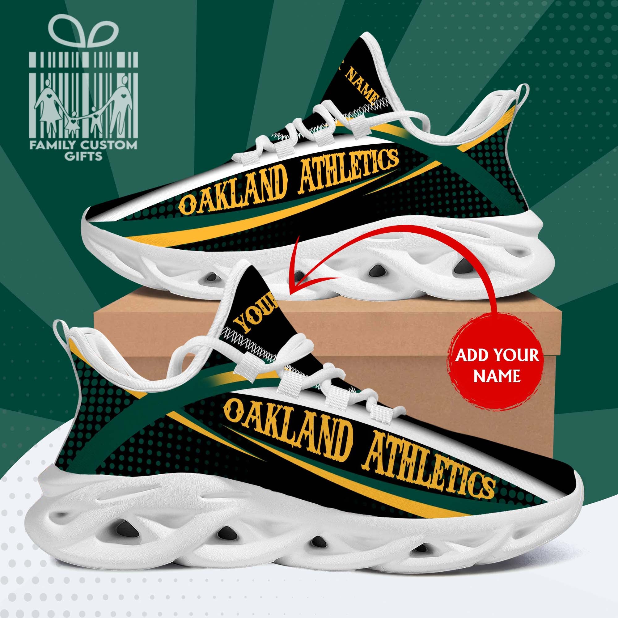 Oakland Athletics Custom Baseball Personalized Max Soul Sneakers Running Sport Shoes for Men Women - Famjoys Oakland Athletics Custom Baseball Personalized Max Soul Sneakers Running Sport Shoes for Men Women - Famjoys