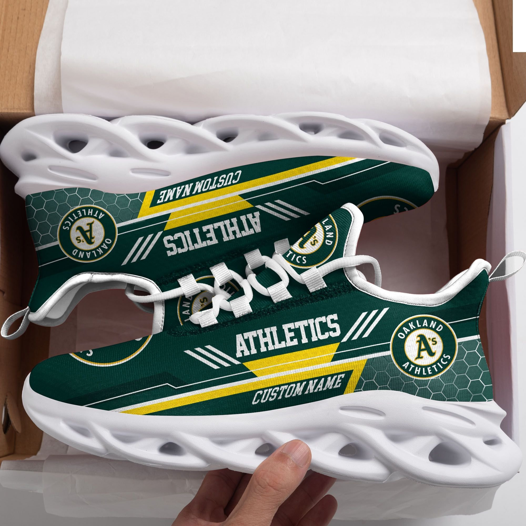 Oakland Athletics Custom Personalized Max Soul Sneakers Shoes - Famjoys Oakland Athletics Custom Personalized Max Soul Sneakers Shoes - Famjoys
