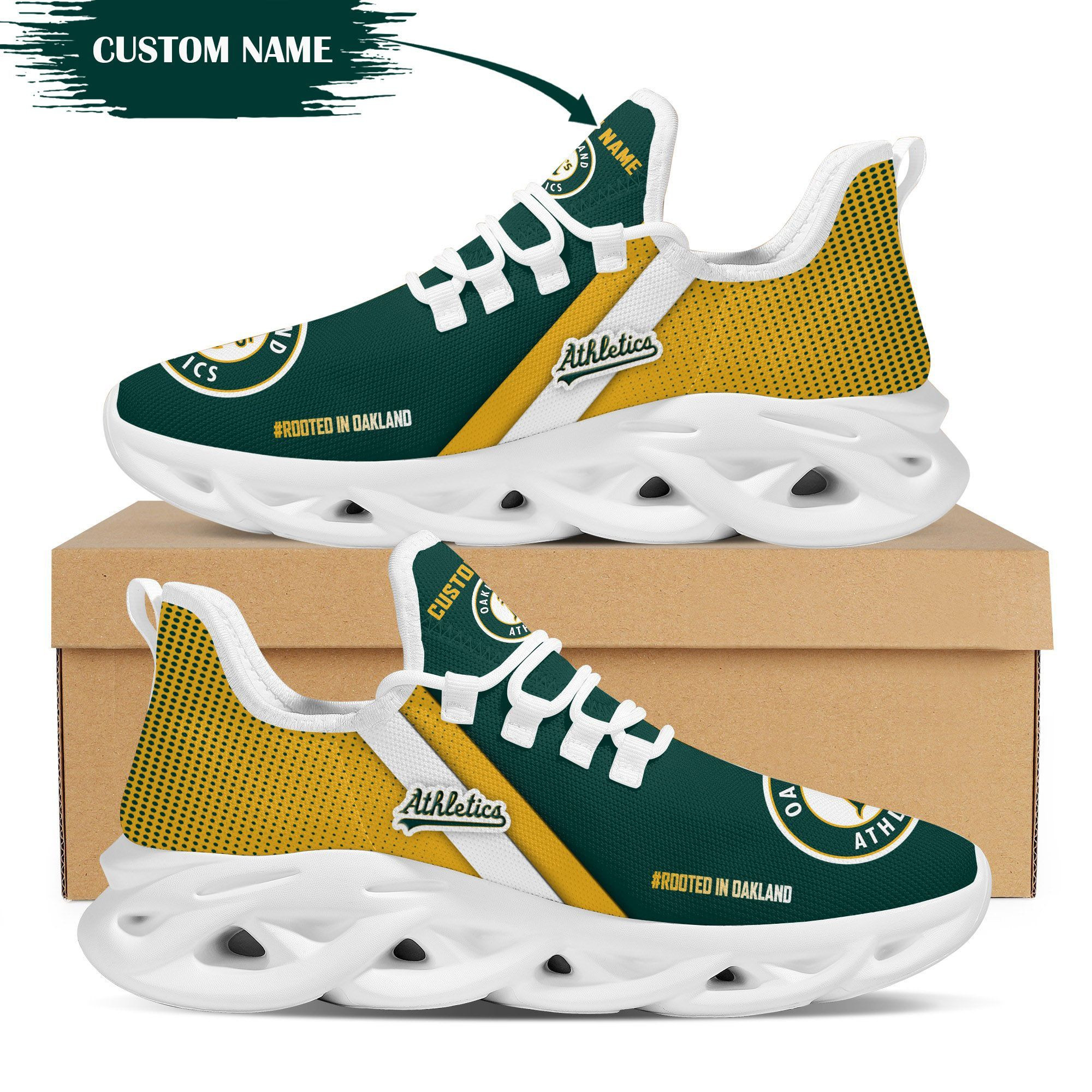 Oakland Athletics Custom Personalized Max Soul Sneakers Shoes - Famjoys Oakland Athletics Custom Personalized Max Soul Sneakers Shoes - Famjoys