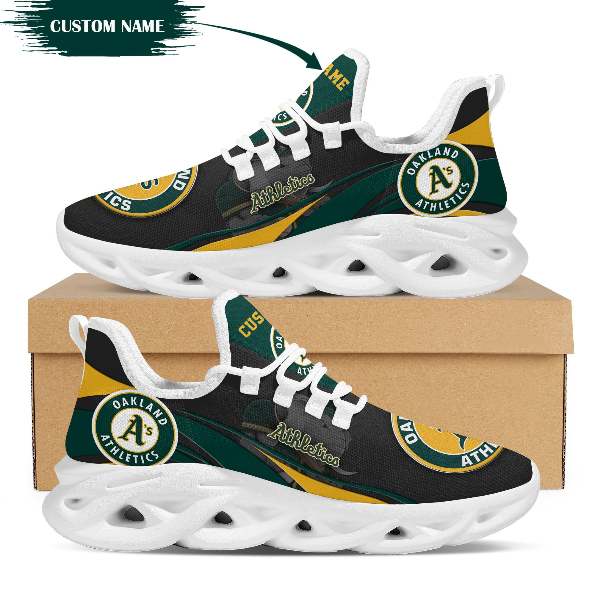 Oakland Athletics Mascot Custom Name Personalized Max Soul Sneakers - Famjoys Oakland Athletics Mascot Custom Name Personalized Max Soul Sneakers - Famjoys