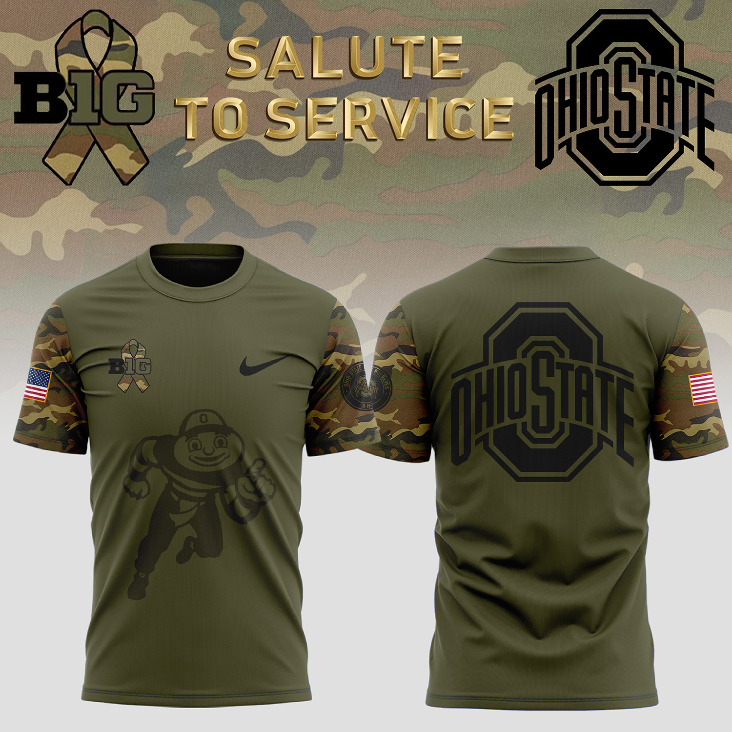Ohio State Buckeyes Camo Salute to Service Club Fleece Pullove TShirt - Famjoys Ohio State Buckeyes Camo Salute to Service Club Fleece Pullove TShirt - Famjoys