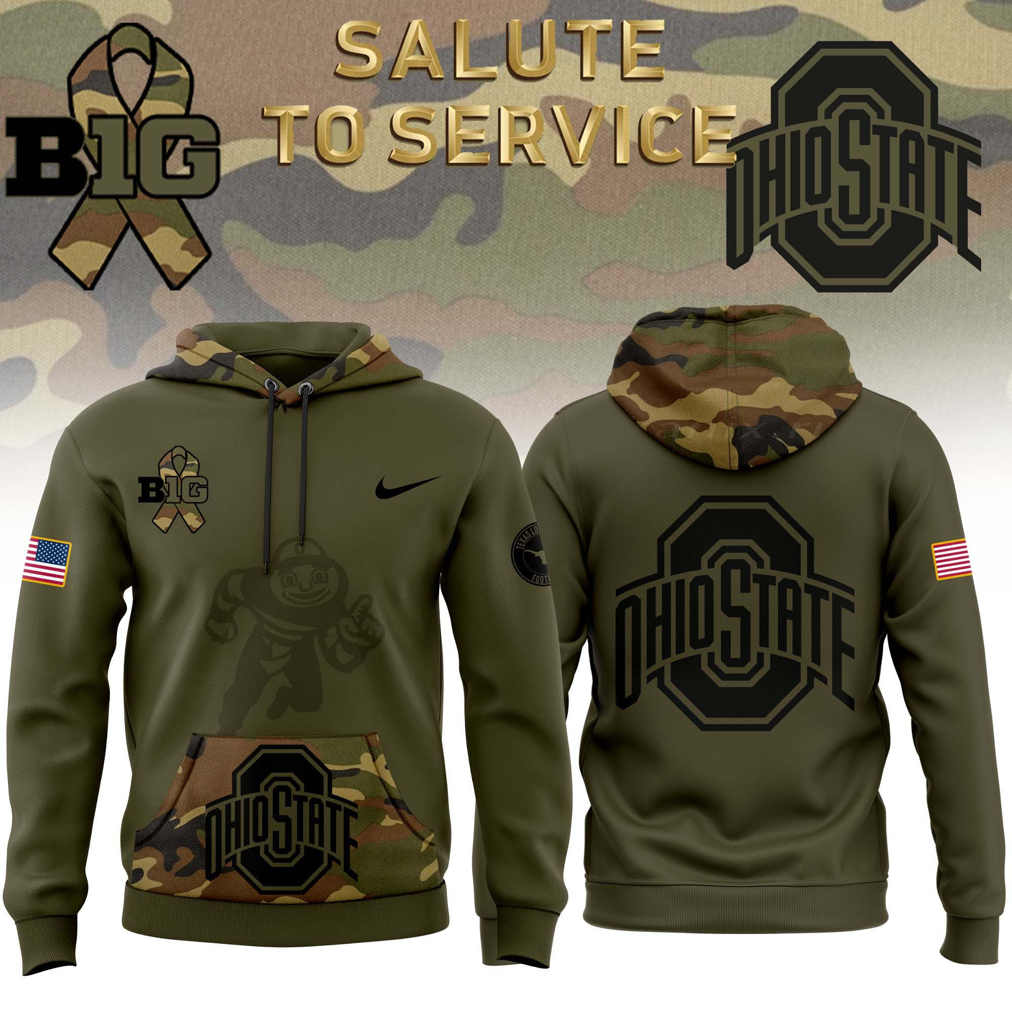 Ohio State Buckeyes Camo Salute to Service Club Fleece Pullover Hoodie - Famjoys Ohio State Buckeyes Camo Salute to Service Club Fleece Pullover Hoodie - Famjoys