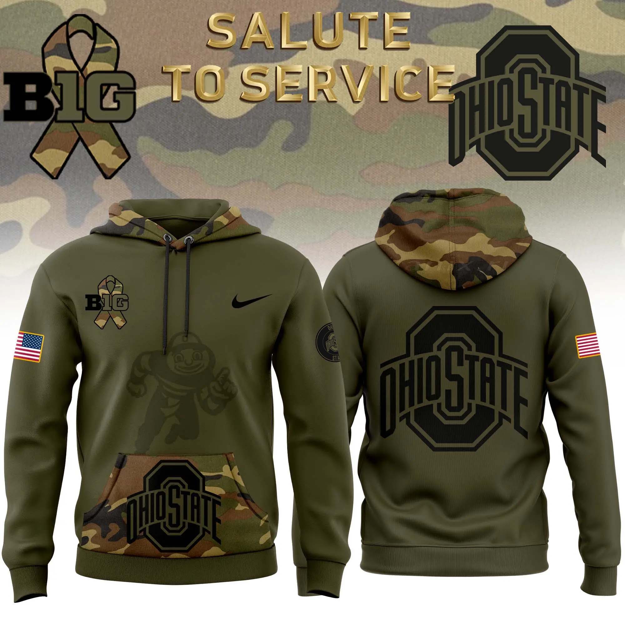 Ohio State Buckeyes Camo Salute to Service Club Fleece Pullover Hoodie - Famjoys Ohio State Buckeyes Camo Salute to Service Club Fleece Pullover Hoodie - Famjoys