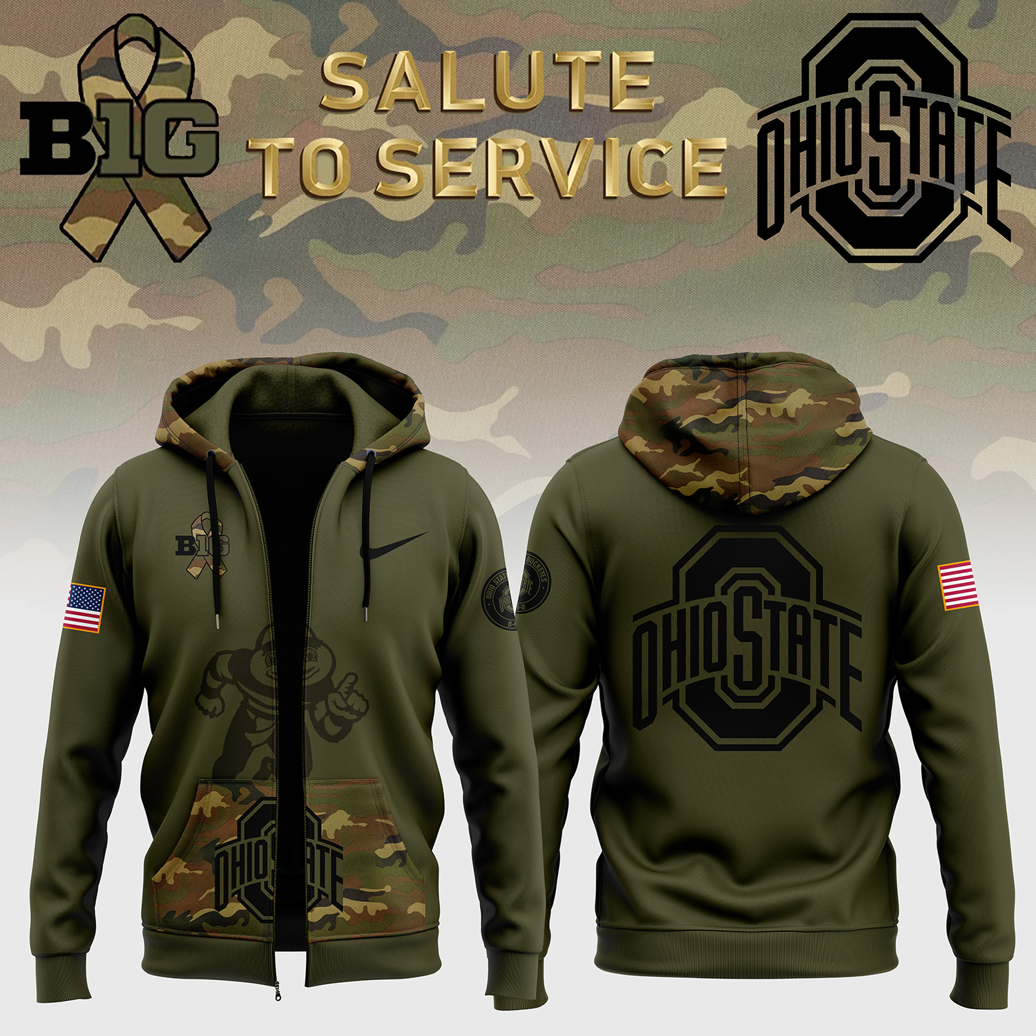 Ohio State Buckeyes Camo Salute to Service Club Fleece Pullover Hoodie - Famjoys Ohio State Buckeyes Camo Salute to Service Club Fleece Pullover Hoodie - Famjoys