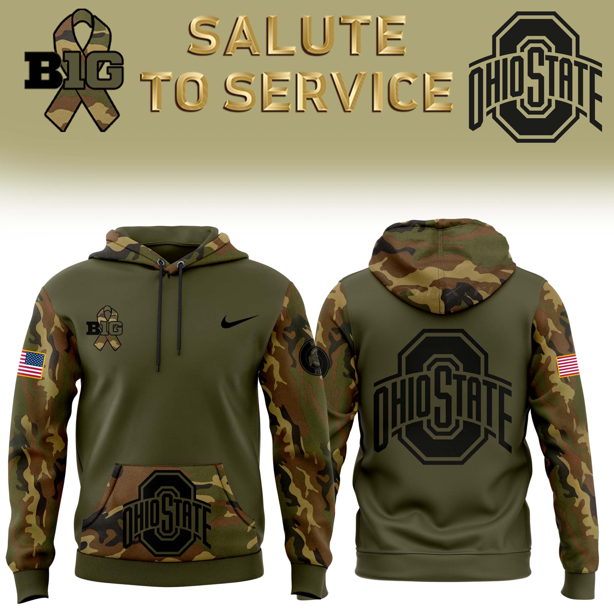 Ohio State Buckeyes Camo Salute to Service Club Fleece Pullover Hoodie V3 - Famjoys Ohio State Buckeyes Camo Salute to Service Club Fleece Pullover Hoodie V3 - Famjoys