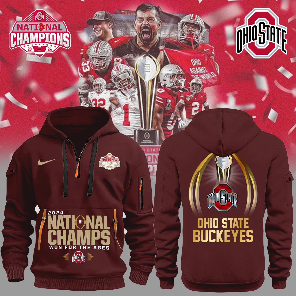 Ohio State Buckeyes Champion Combo red hoodie jacket - Famjoys Ohio State Buckeyes Champion Combo red hoodie jacket - Famjoys