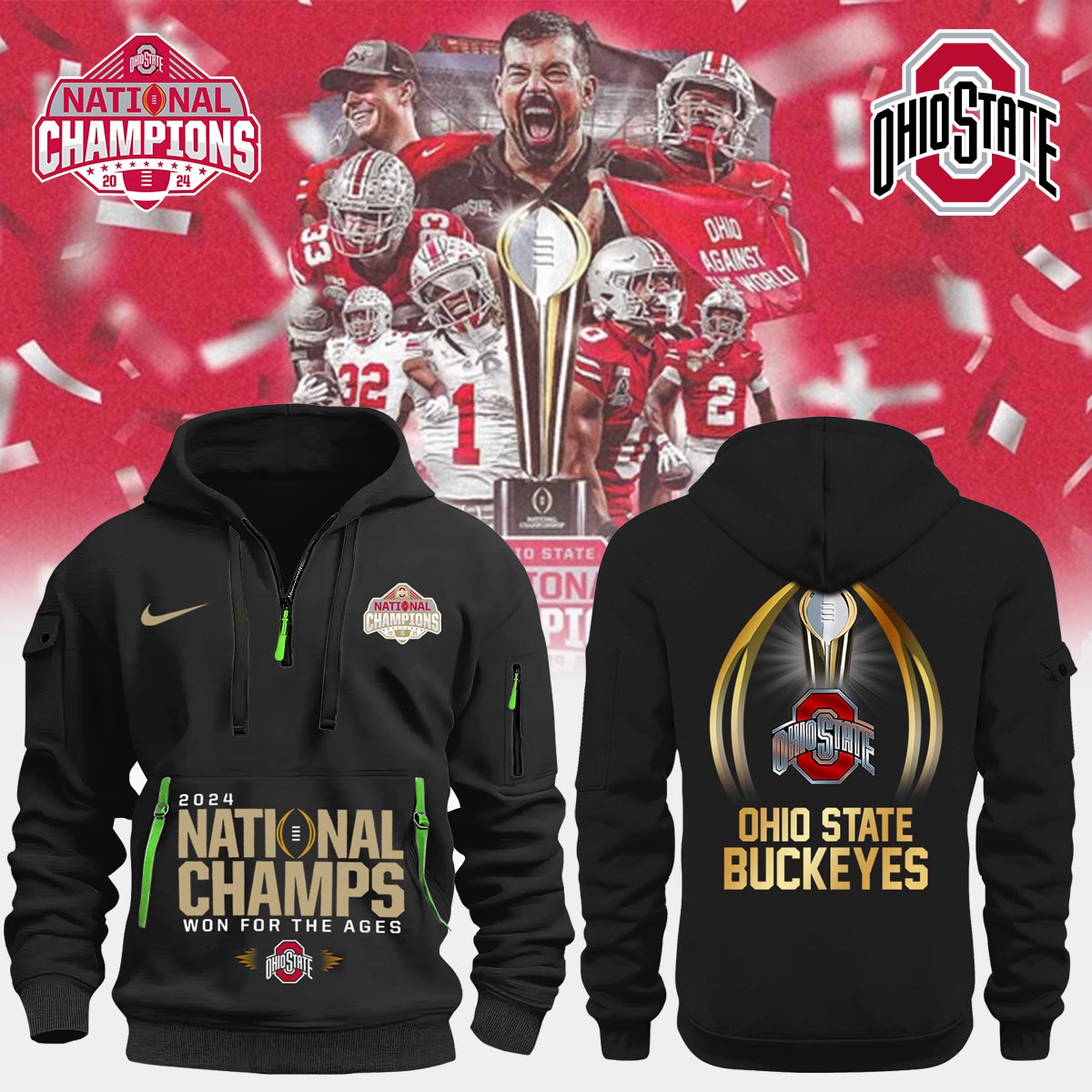 Ohio State Buckeyes Champion Combo red hoodie jacket - Famjoys Ohio State Buckeyes Champion Combo red hoodie jacket - Famjoys