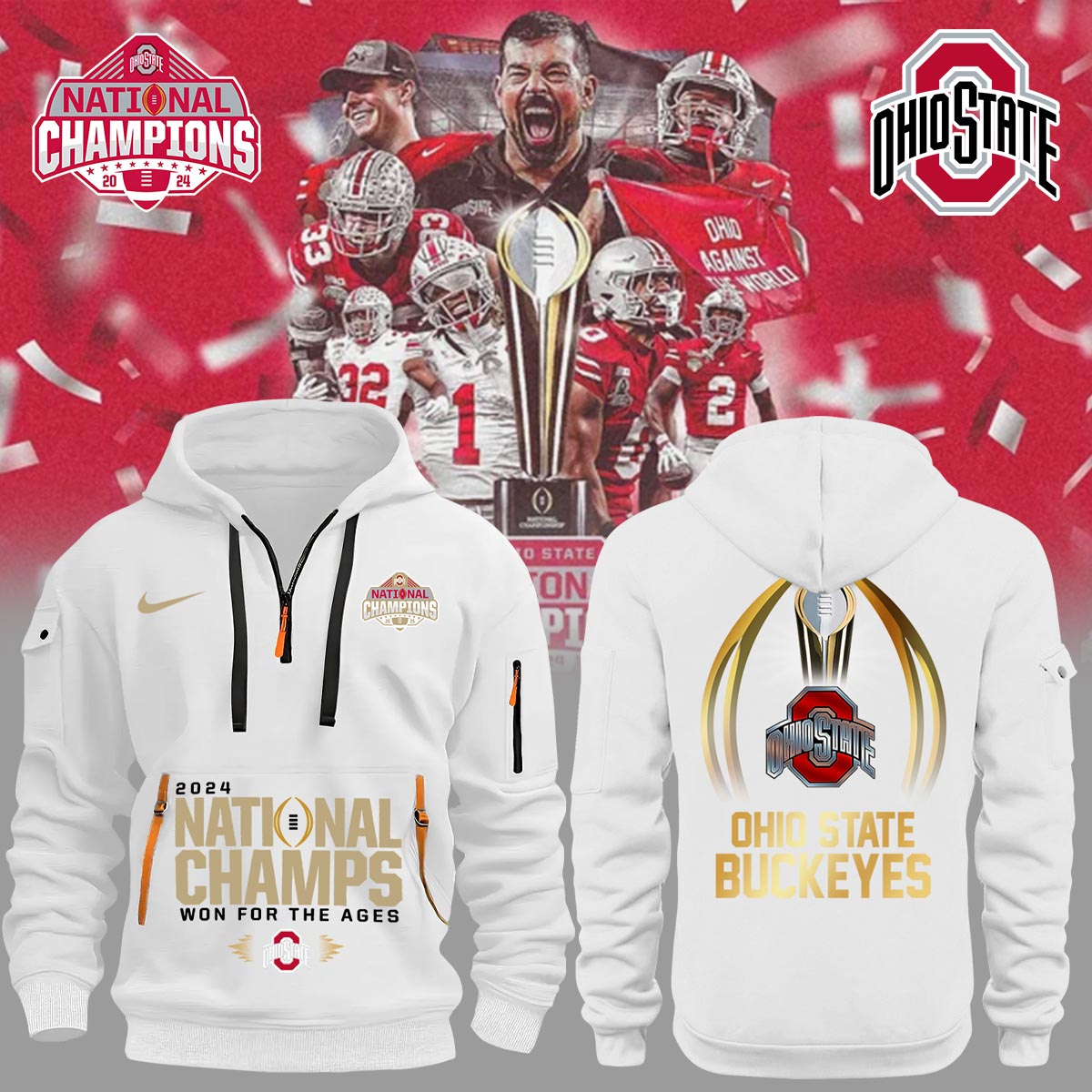 Ohio State Buckeyes Champion Combo red hoodie jacket - Famjoys Ohio State Buckeyes Champion Combo red hoodie jacket - Famjoys