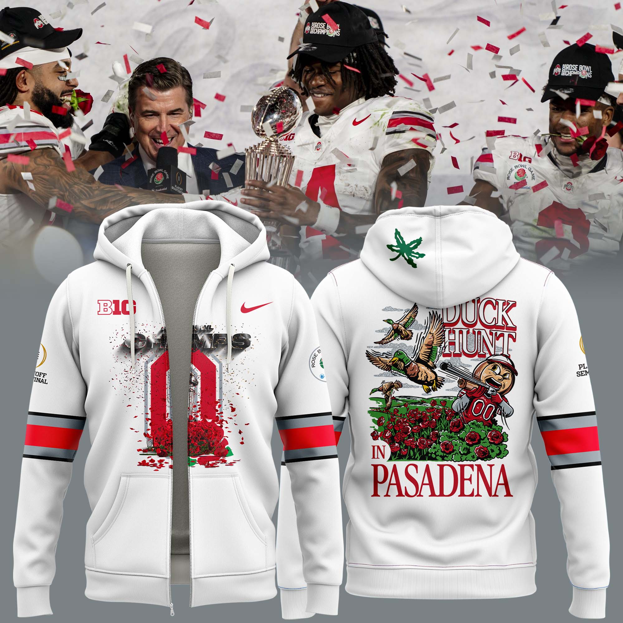 Ohio State Buckeyes Champions Rose Bowl Game 2025 Zip Hoodie - Famjoys Ohio State Buckeyes Champions Rose Bowl Game 2025 Zip Hoodie - Famjoys