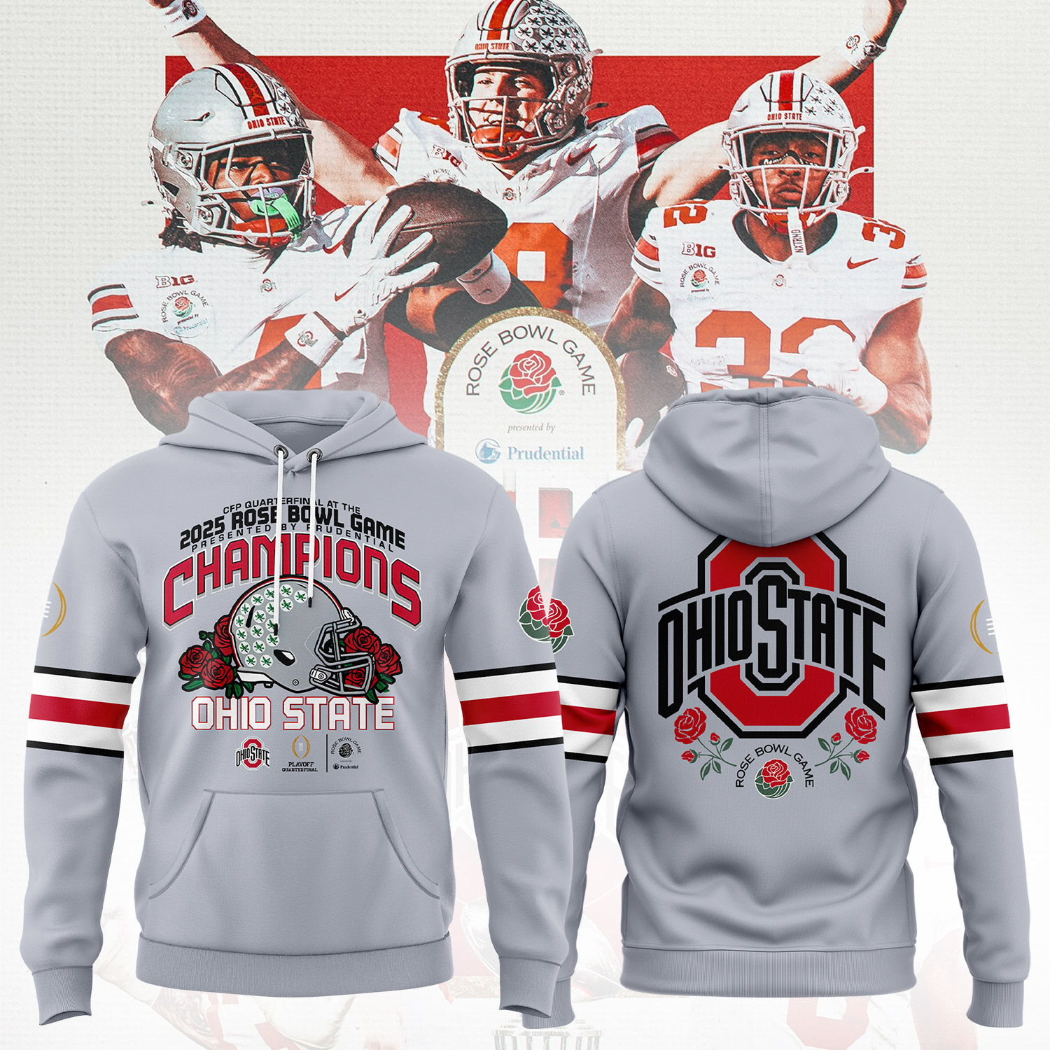 Ohio State Buckeyes College Football Playoff 2025 Rose Bowl Champions Hoodie - Famjoys Ohio State Buckeyes College Football Playoff 2025 Rose Bowl Champions Hoodie - Famjoys