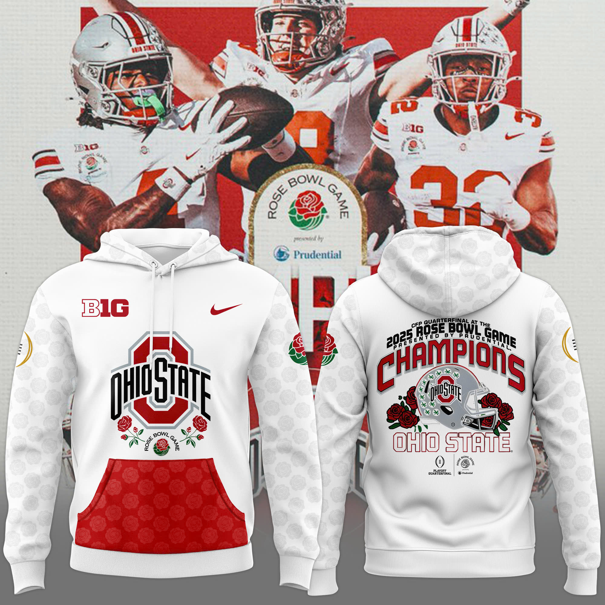 Ohio State Buckeyes College Football Playoff 2025 Rose Bowl Champions Hoodie - Famjoys Ohio State Buckeyes College Football Playoff 2025 Rose Bowl Champions Hoodie - Famjoys