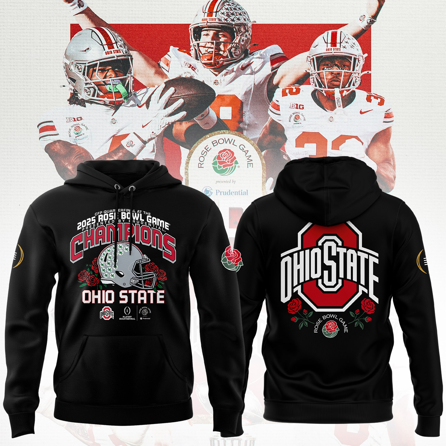 Ohio State Buckeyes College Football Playoff 2025 Rose Bowl Champions Hoodie - Famjoys Ohio State Buckeyes College Football Playoff 2025 Rose Bowl Champions Hoodie - Famjoys