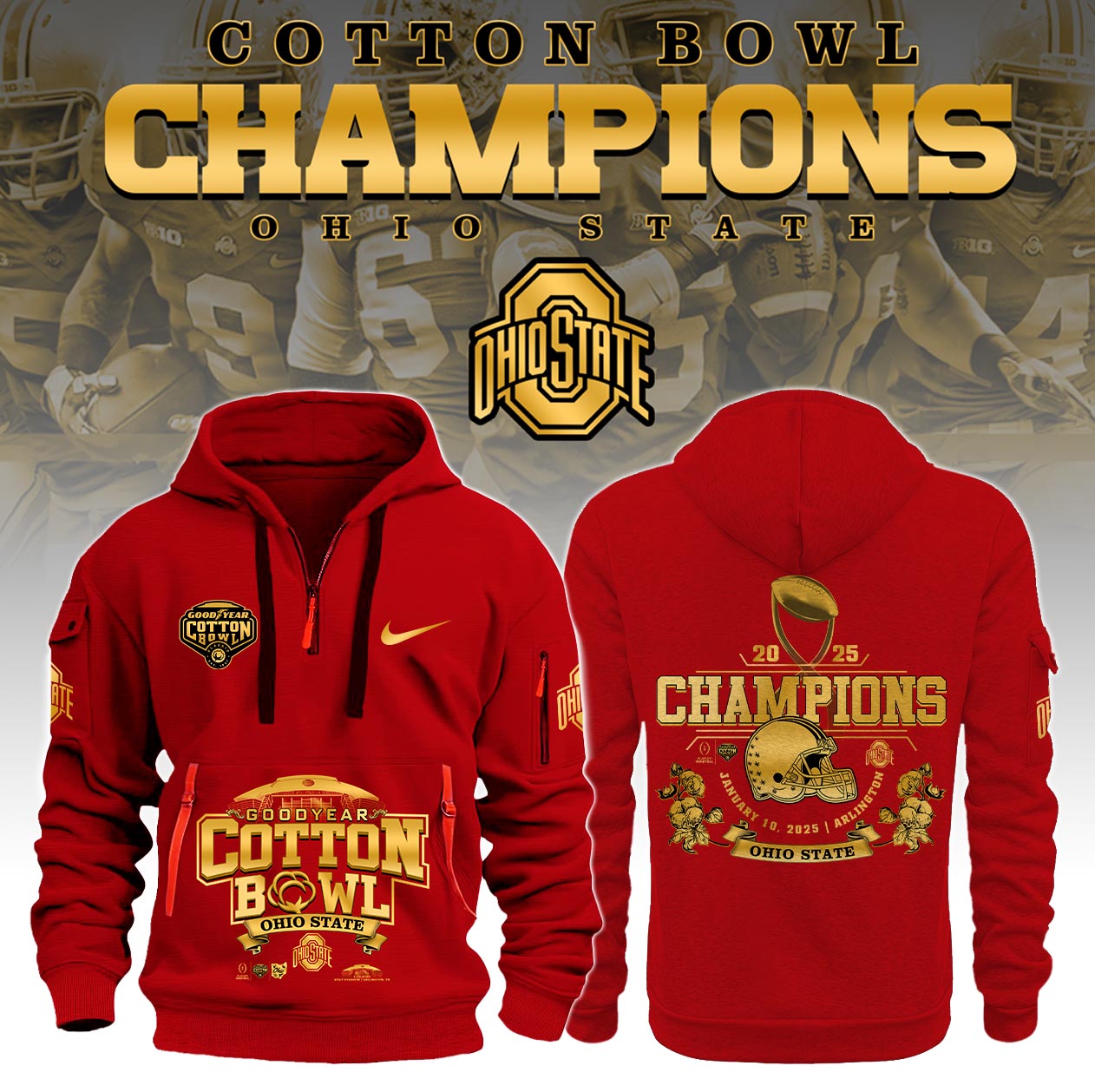 Ohio State Buckeyes Cotton Bowl Champions New Hoodie 2025 v2 - Famjoys Ohio State Buckeyes Cotton Bowl Champions New Hoodie 2025 v2 - Famjoys
