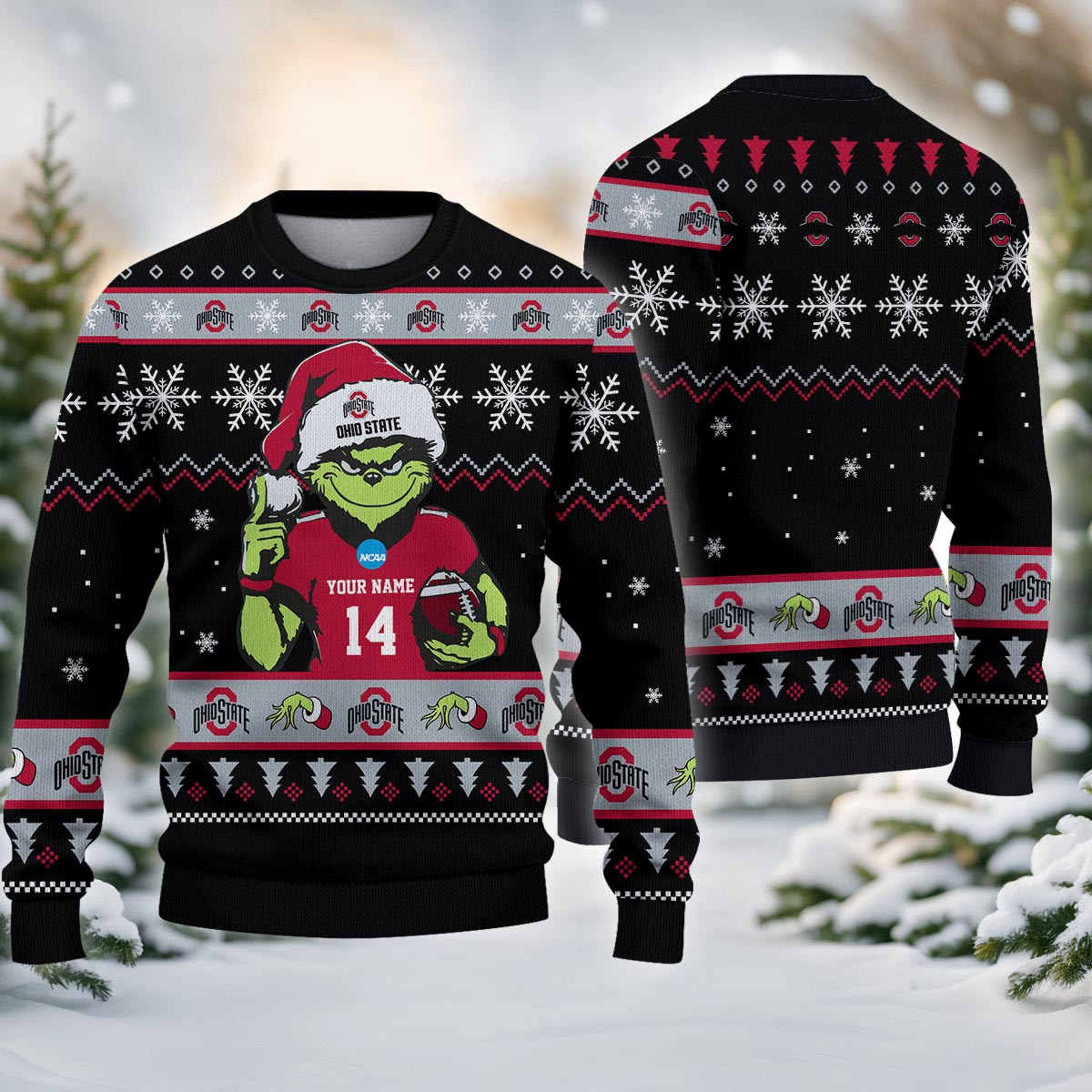 Ohio State Buckeyes Custom Christmas Ugly Sweater - Famjoys Ohio State Buckeyes Custom Christmas Ugly Sweater - Famjoys