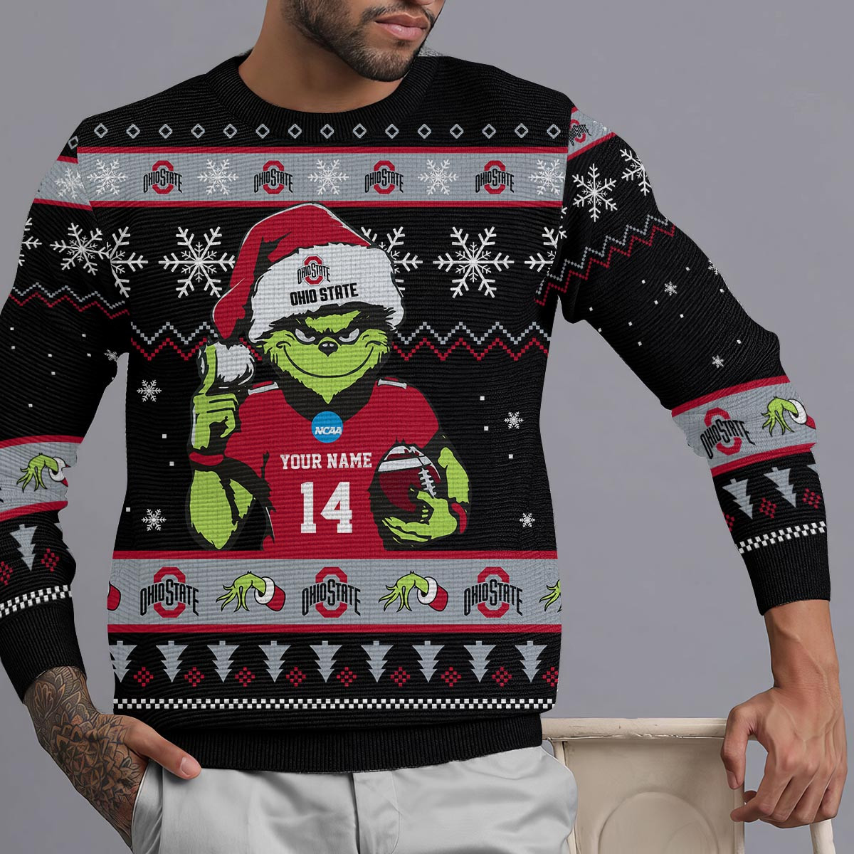 Ohio State Buckeyes Custom Christmas Ugly Sweater - Famjoys Ohio State Buckeyes Custom Christmas Ugly Sweater - Famjoys
