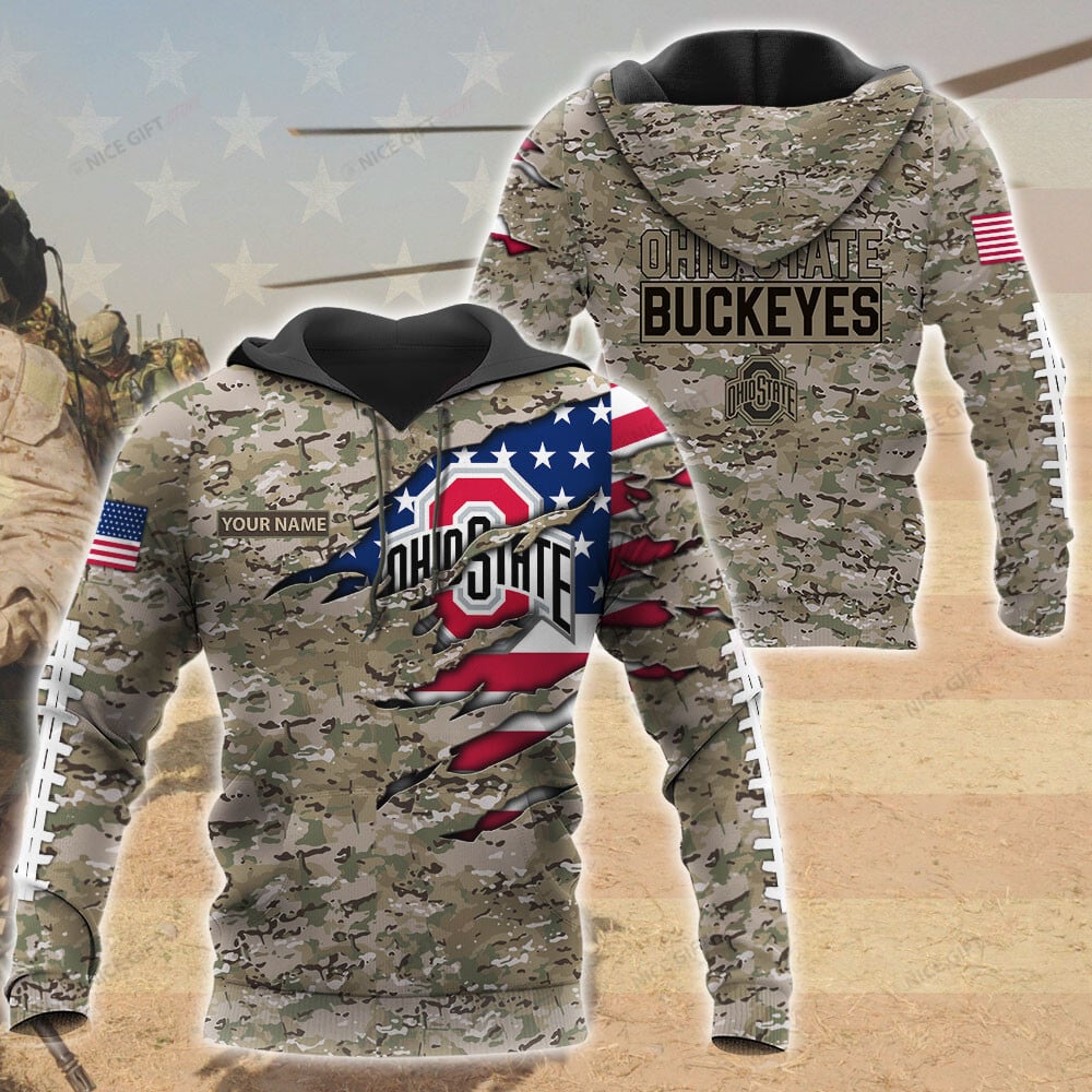 Ohio State Buckeyes Custom Name Camouflage Hoodie - Famjoys Ohio State Buckeyes Custom Name Camouflage Hoodie - Famjoys