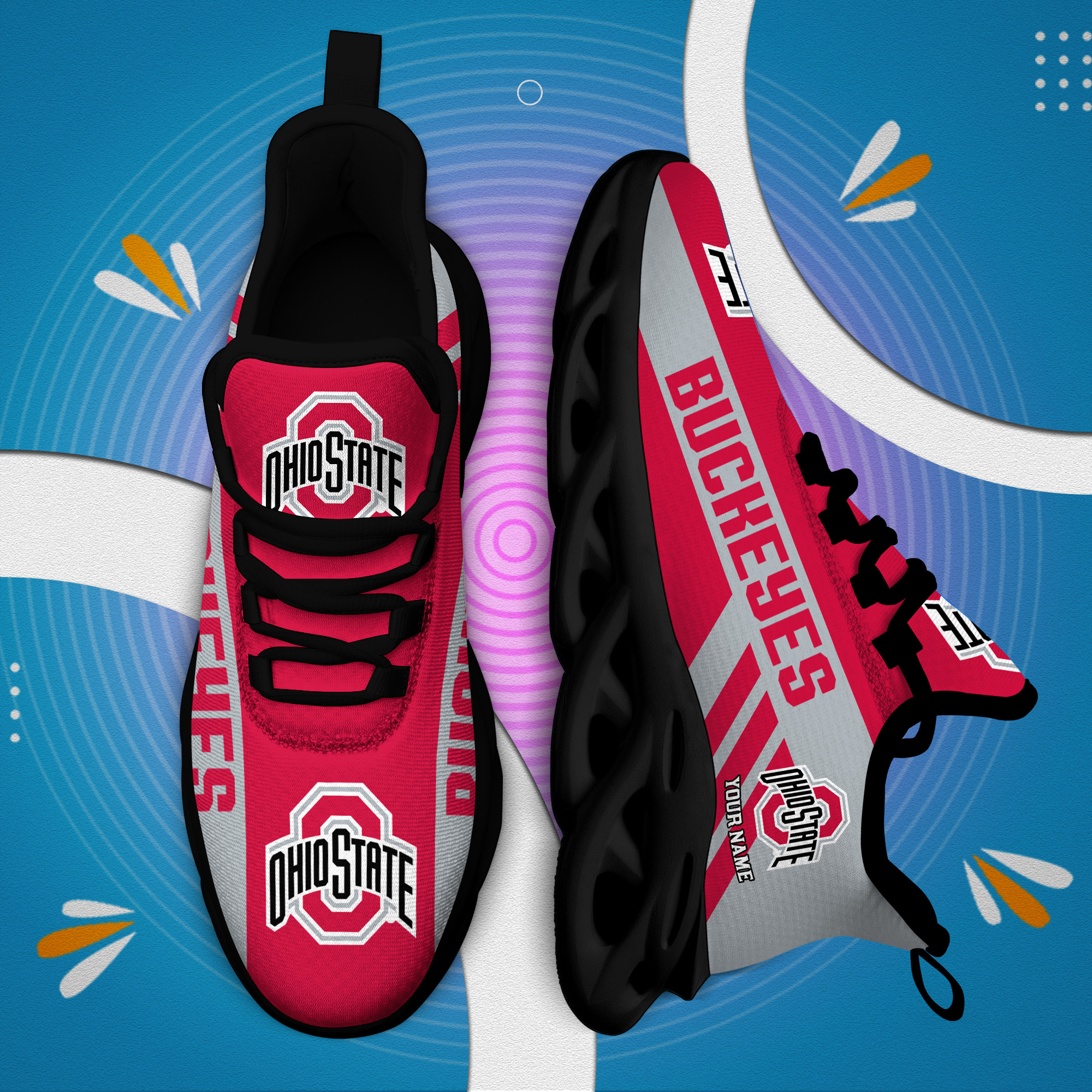Ohio State Buckeyes Custom Name PERSONALIZED MAX SOUL SHOES DS004 - Famjoys Ohio State Buckeyes Custom Name PERSONALIZED MAX SOUL SHOES DS004 - Famjoys