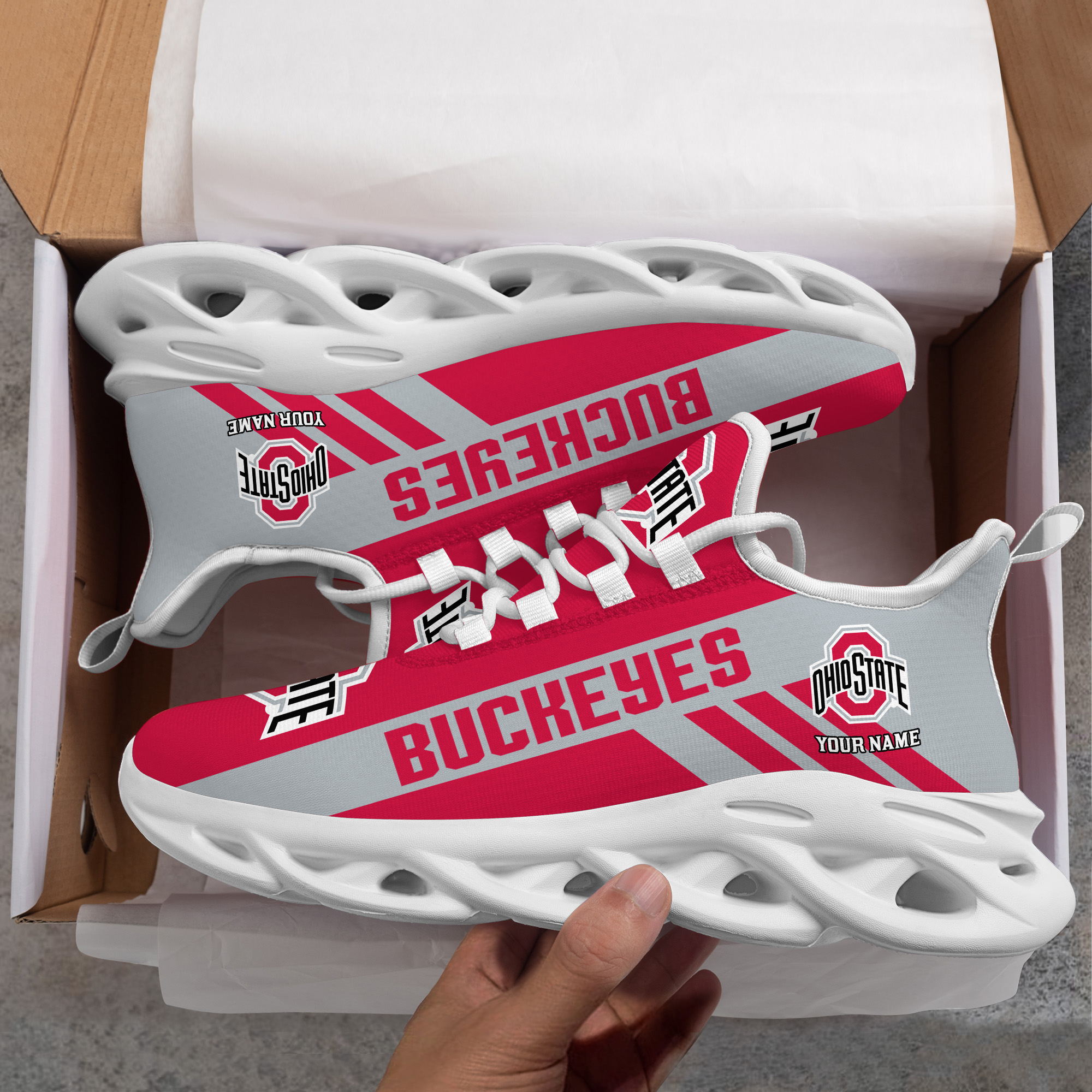 Ohio State Buckeyes Custom Name PERSONALIZED MAX SOUL SHOES DS004 - Famjoys Ohio State Buckeyes Custom Name PERSONALIZED MAX SOUL SHOES DS004 - Famjoys