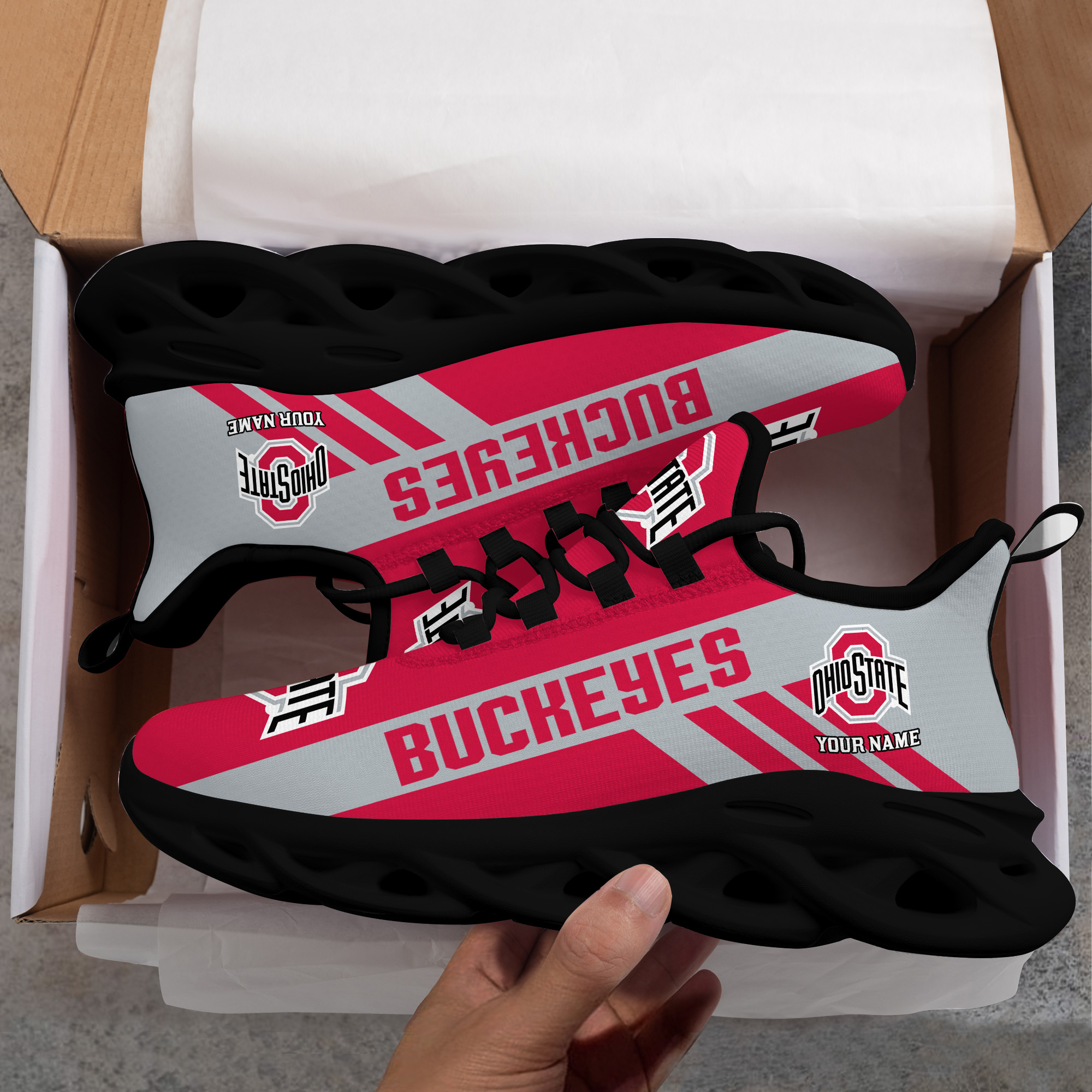 Ohio State Buckeyes Custom Name PERSONALIZED MAX SOUL SHOES DS004 - Famjoys Ohio State Buckeyes Custom Name PERSONALIZED MAX SOUL SHOES DS004 - Famjoys